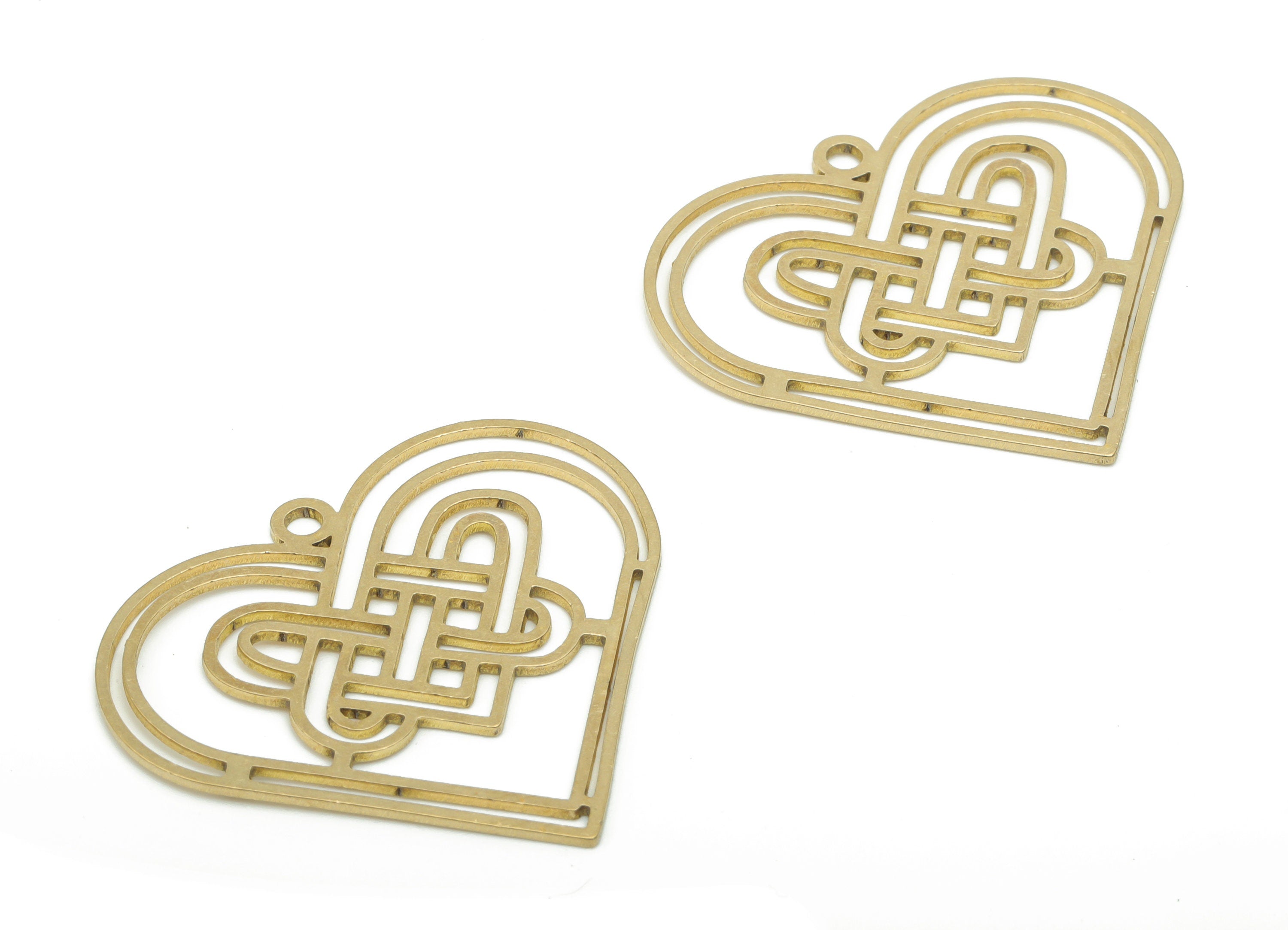 Brass Heart Knot Earring Charms - Raw Brass Knot Heart Pendant - DIY Jewelry Making Supplies - 34.66x30.6x0.76mm - PPA2786 - DOMEDBAZAAR