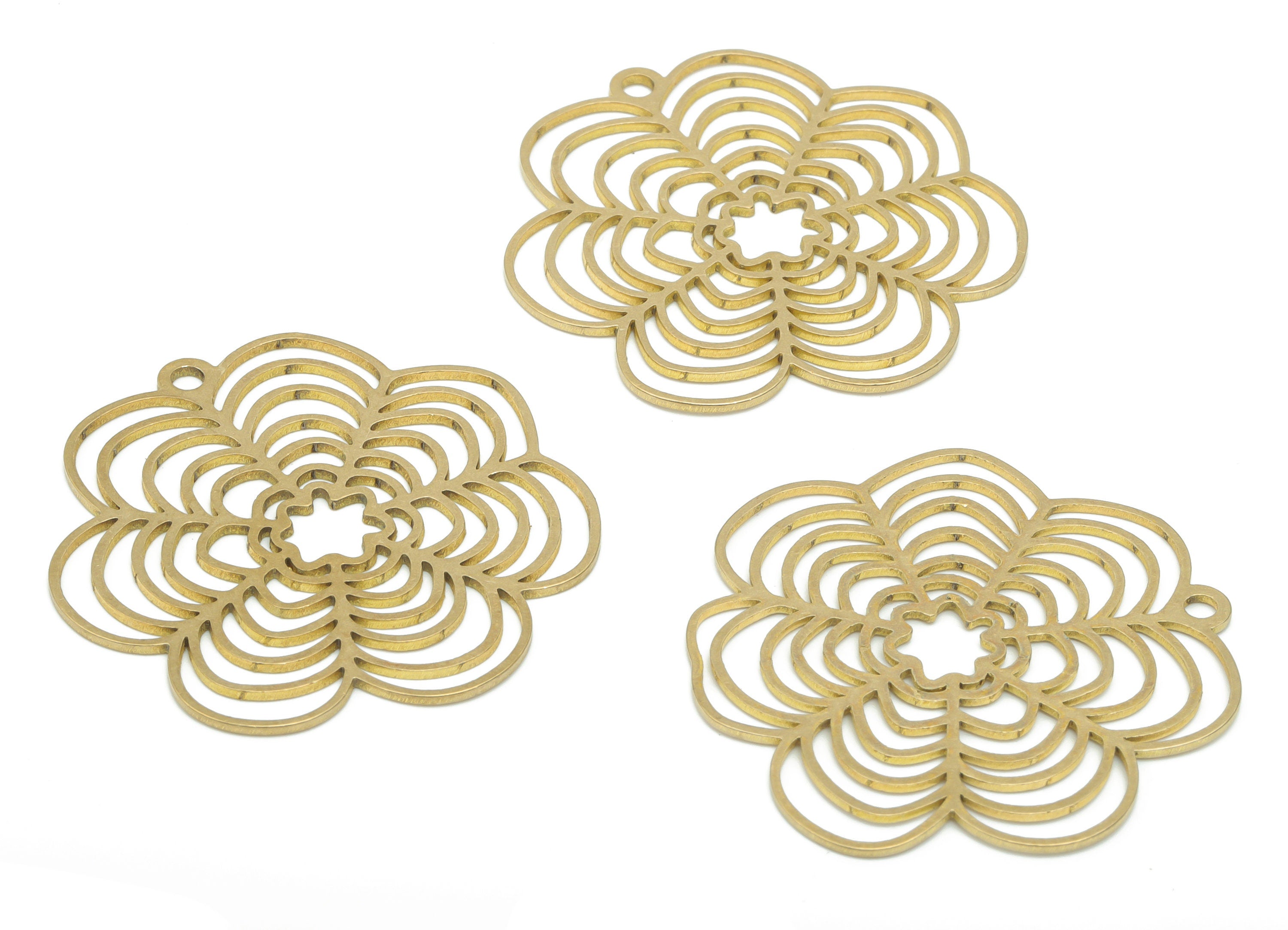 Brass Flower Crescent Earring Charms - Raw Brass Moon Flower Pendant - DIY Jewelry Making Supplies - 34.77x33.08x0.76mm - PPA2645 - DOMEDBAZAAR
