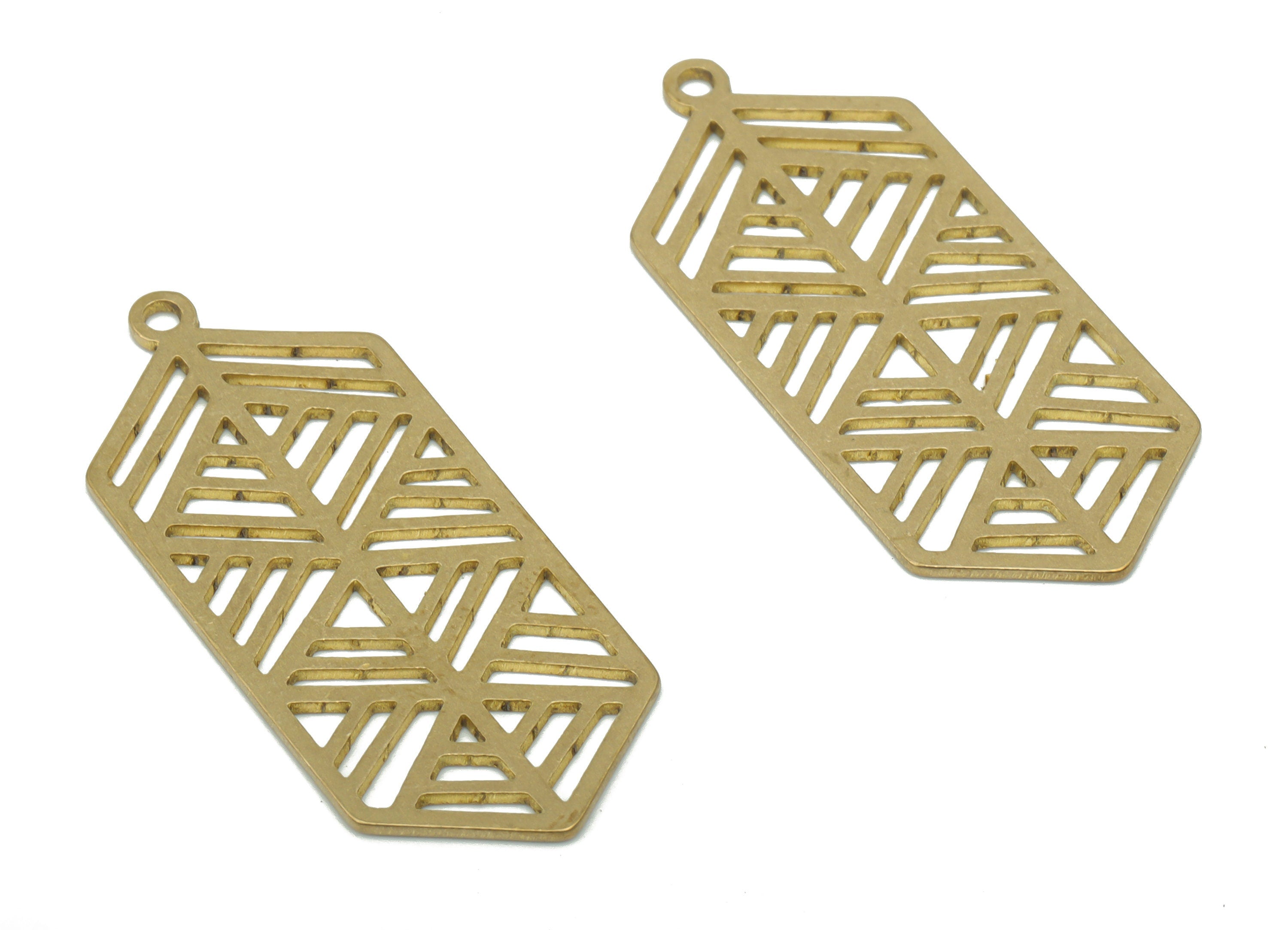 Brass Botanical Rhombic Earring Charms - Raw Brass Rhombic Pendant - DIY Jewelry Making Supplies - 34.7x14.89x0.62mm - PPA2849 - DOMEDBAZAAR