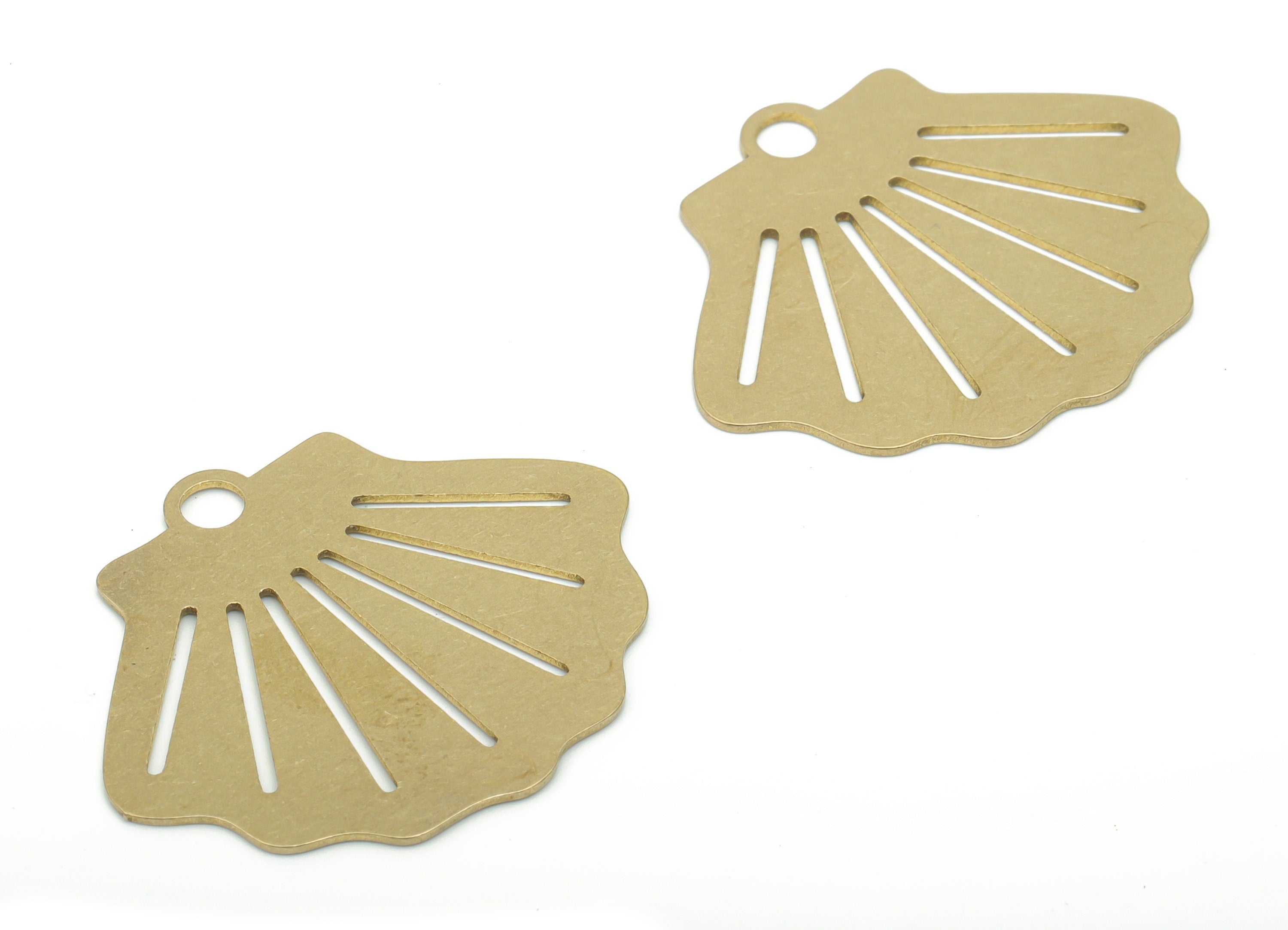 Brass Shell Fan Earring Charms - Raw Brass Fan Shell Pendant - DIY Jewelry Making Supplies - 34.86x29.54x0.6mm - PPA2888 - DOMEDBAZAAR