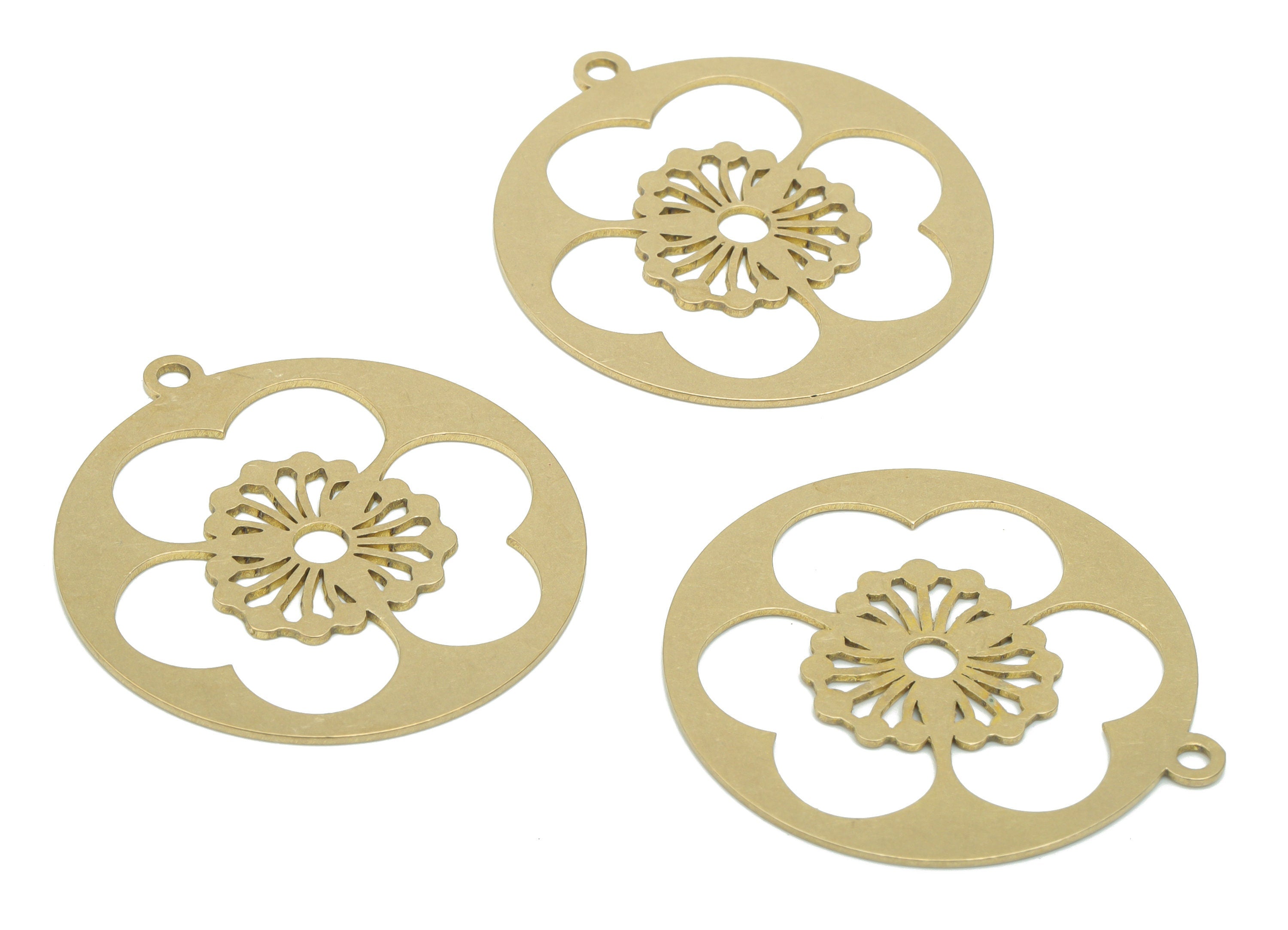 Brass Round Flower Earring Charms - Raw Brass Sun Circle Pendant - DIY Jewelry Making Supplies - 34.77x31.95x0.64mm - PPA2806 - DOMEDBAZAAR