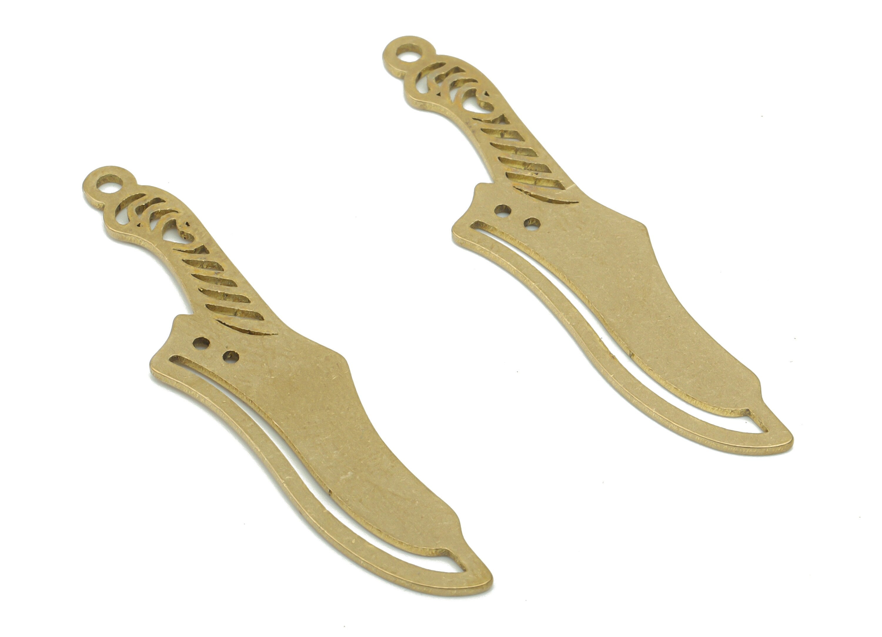 Brass Butcher Knife Heart Earring Charms - Raw Brass Dagger Pendant - DIY Jewelry Making Supplies - 39.57x9.23x0.71mm - PPA2922 - DOMEDBAZAAR