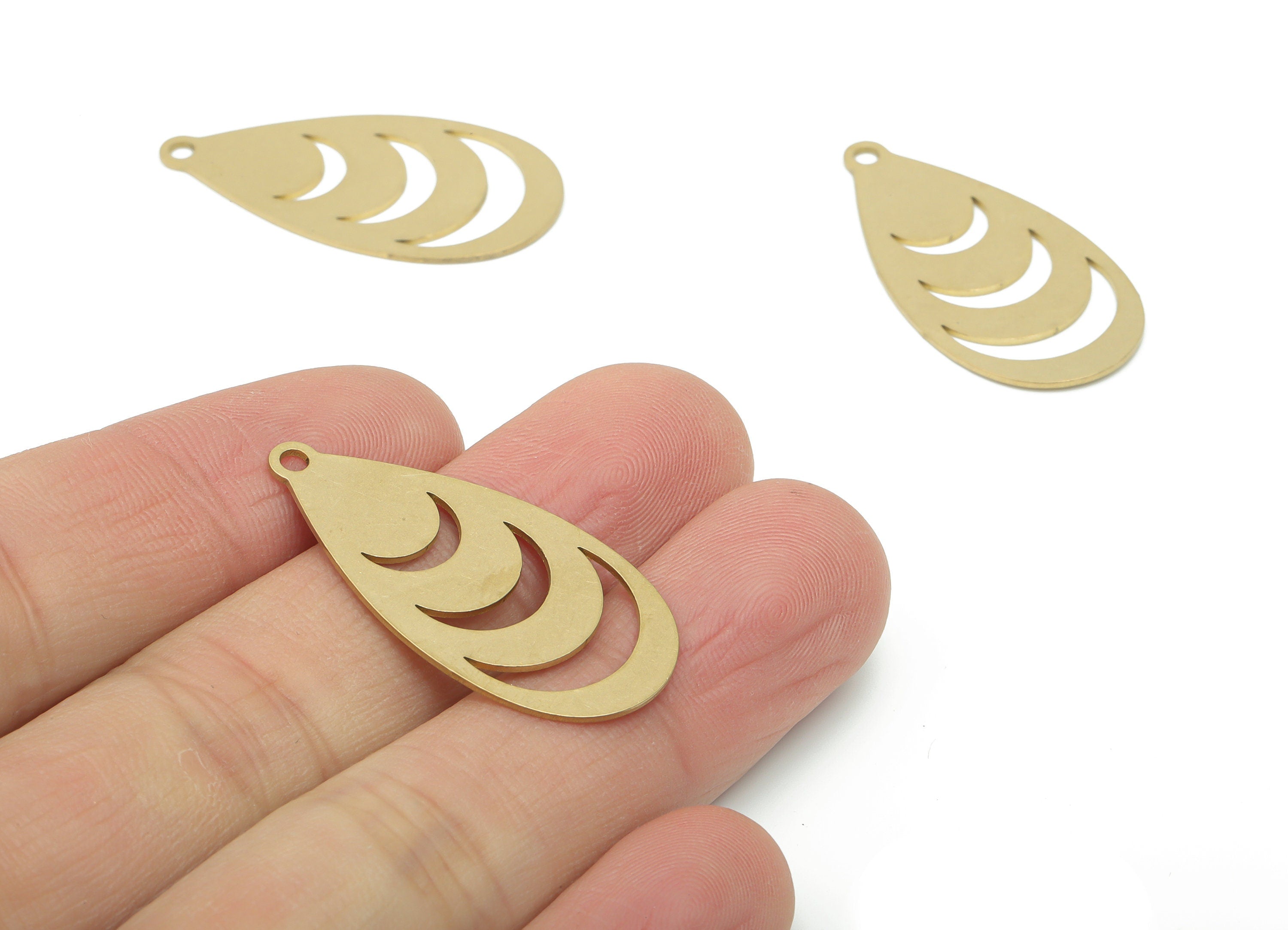 Brass Drop Crescent Earring Charms - Raw Brass Moon Teardrop Pendant - DIY Jewelry Making Supplies - 34.74x17.65x0.66mm - PPA2858 - DOMEDBAZAAR