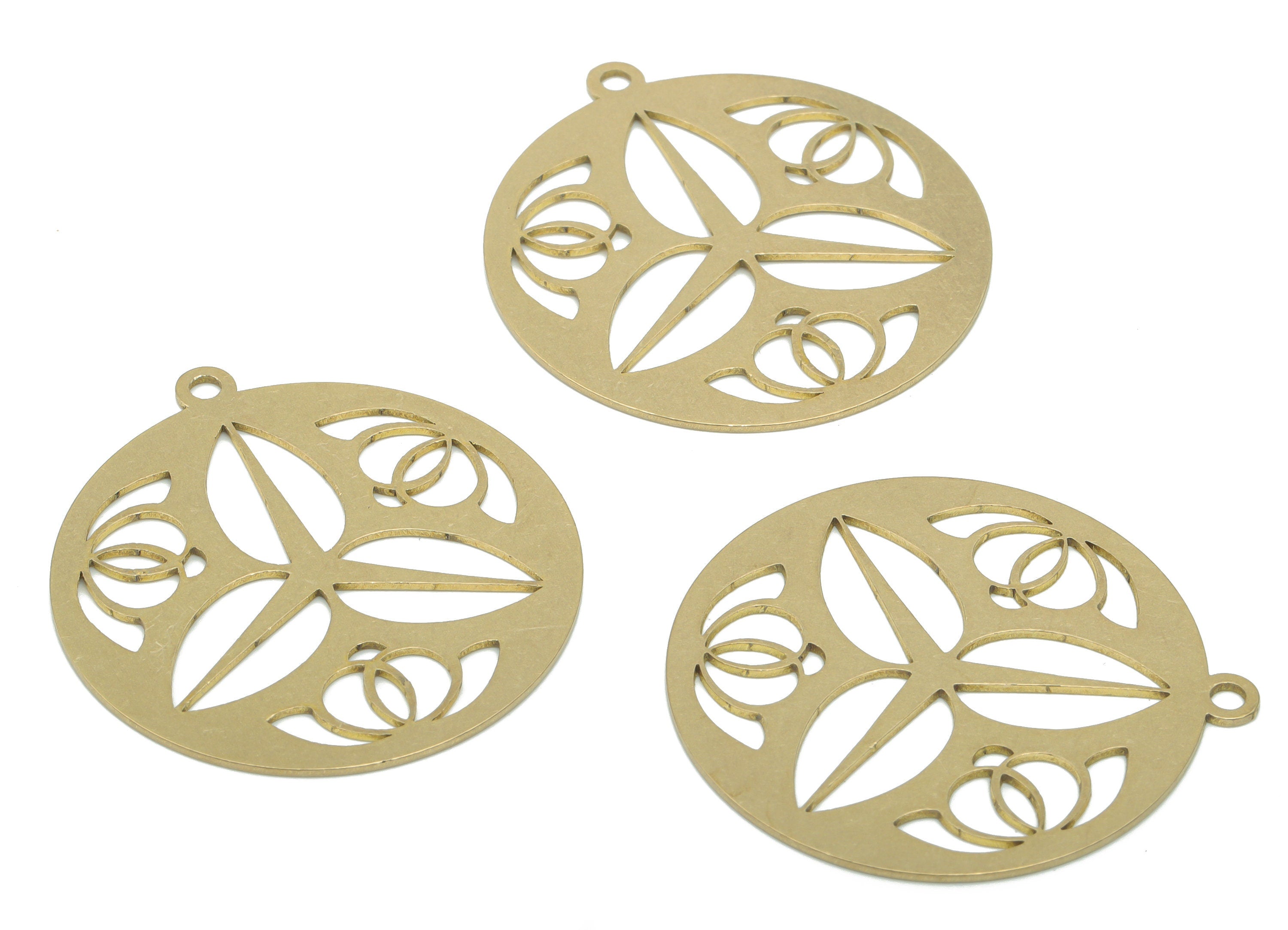 Brass Round Lotus Earring Charms - Raw Brass Leaves Circle Pendant - DIY Jewelry Making Supplies - 34.87x31.86x0.65mm - PPA2805 - DOMEDBAZAAR