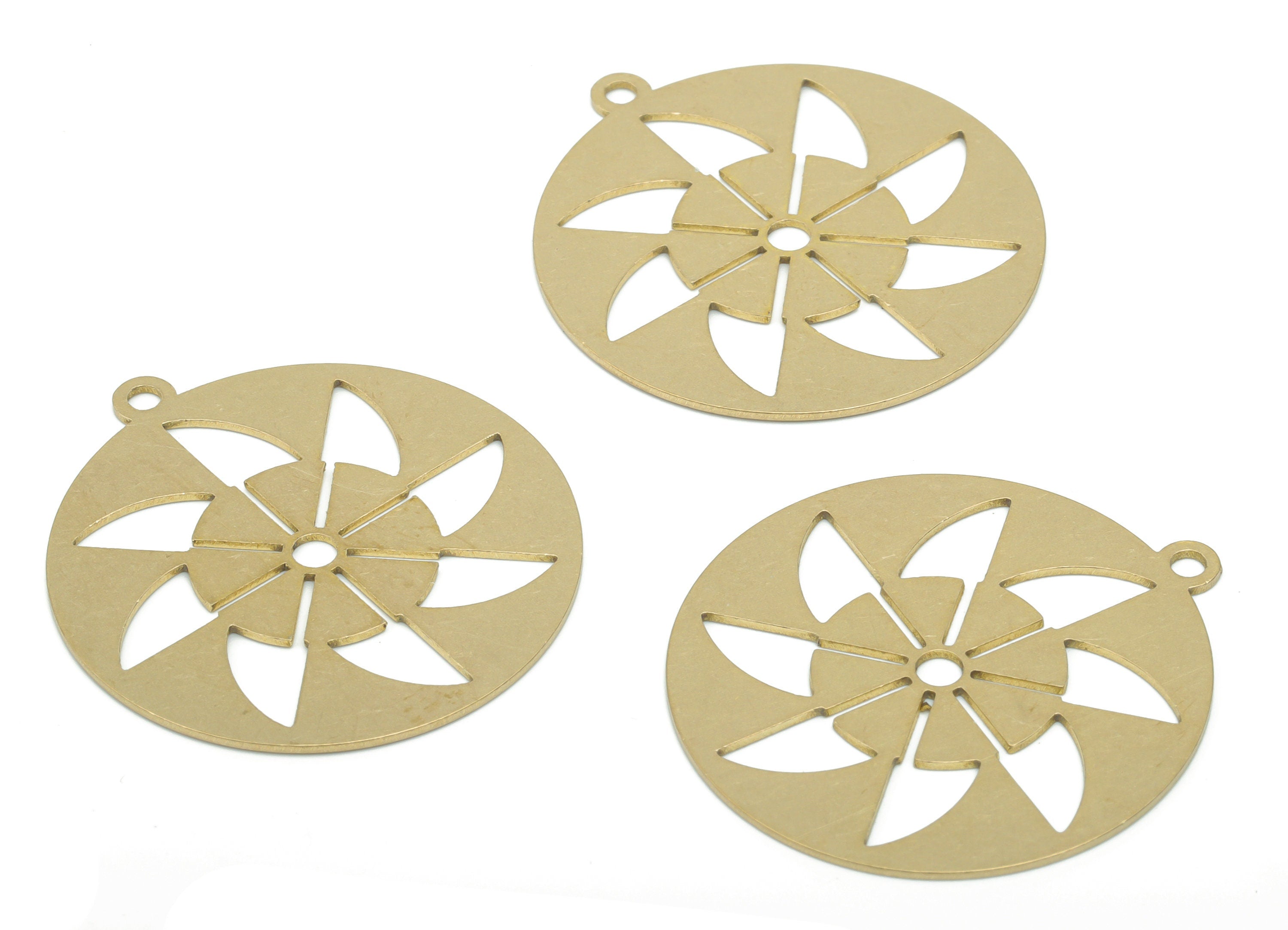 Brass Round Windmill Triangles Earring Charms - Raw Brass Sun Circle Pendant - DIY Jewelry Making Supplies - 34.88x31.88x0.7mm - PPA2744 - DOMEDBAZAAR