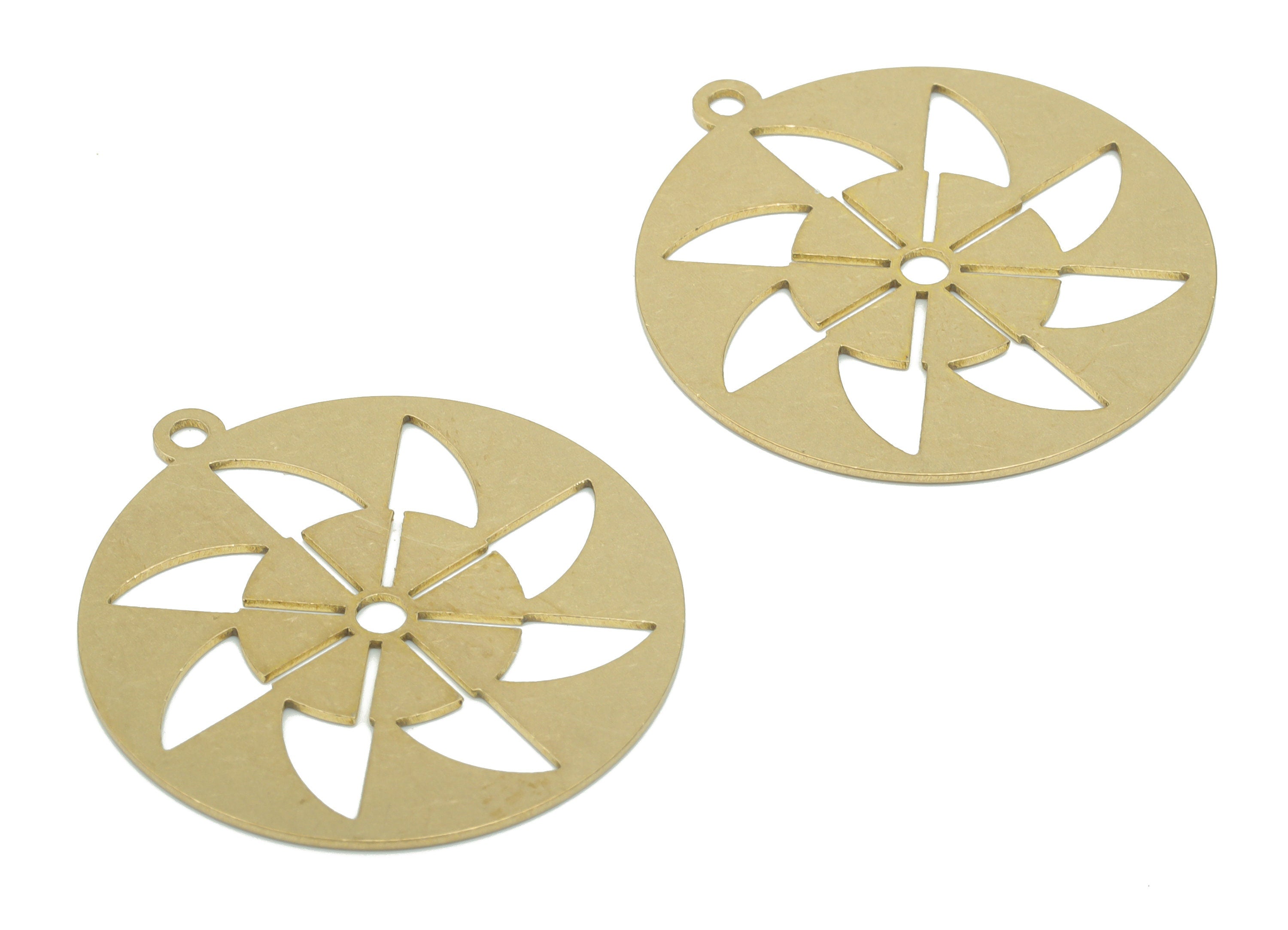 Brass Round Windmill Triangles Earring Charms - Raw Brass Sun Circle Pendant - DIY Jewelry Making Supplies - 34.88x31.88x0.7mm - PPA2744 - DOMEDBAZAAR