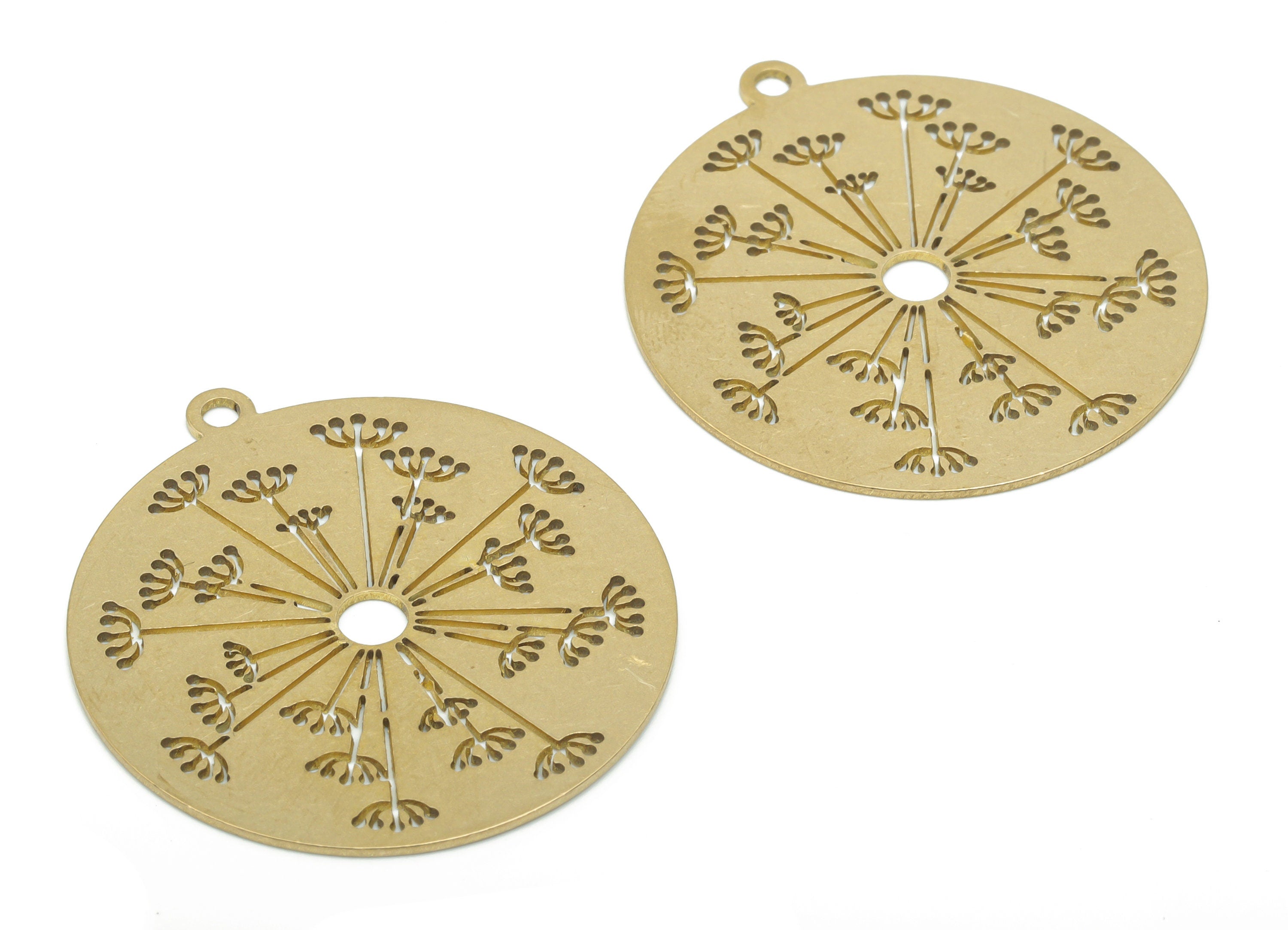Brass Round Lotus Flower Earring Charms - Raw Brass Sun Circle Pendant - DIY Jewelry Making Supplies - 34.82x31.86x0.64mm - PPA2618 - DOMEDBAZAAR