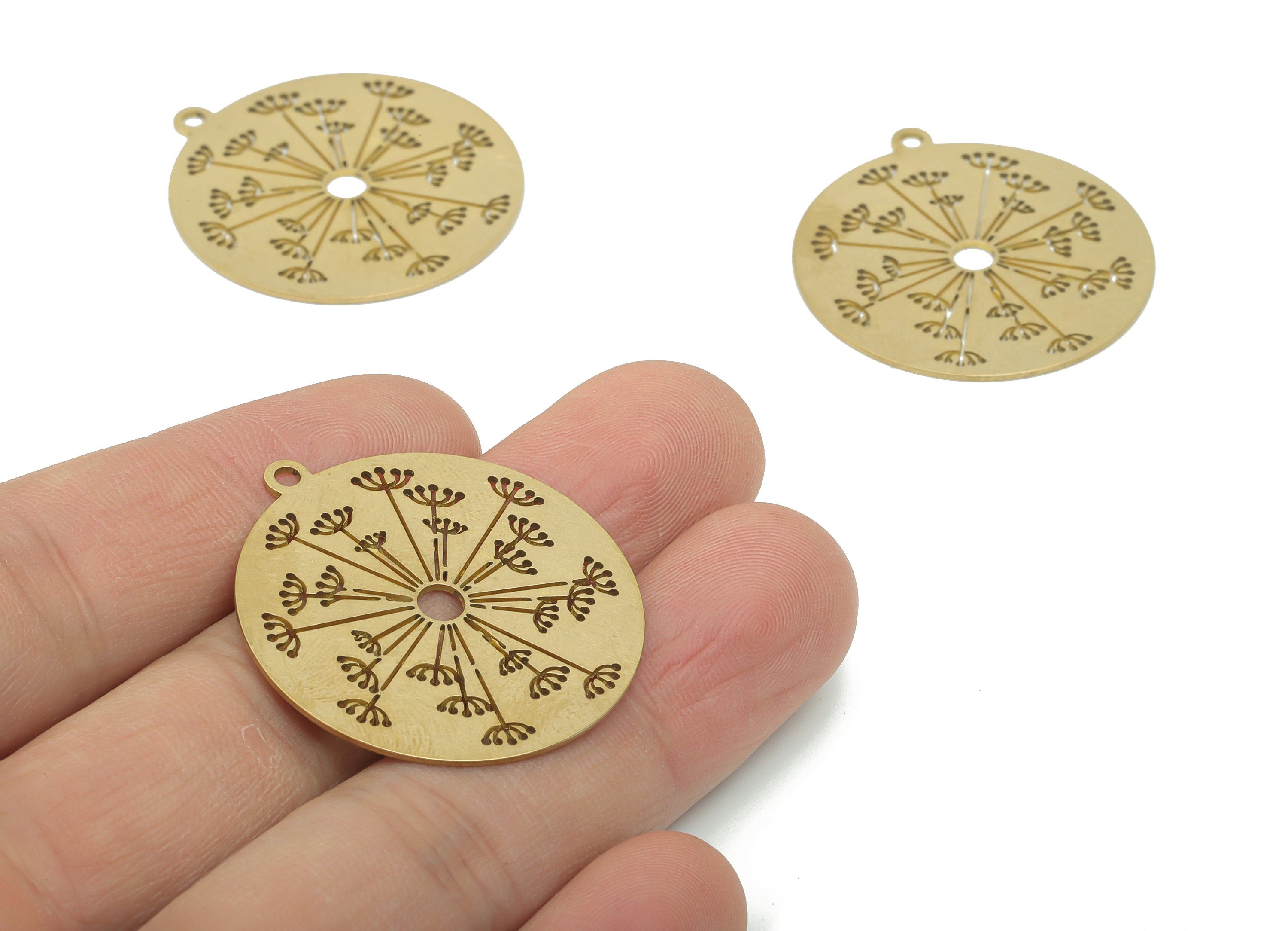 Brass Round Lotus Flower Earring Charms - Raw Brass Sun Circle Pendant - DIY Jewelry Making Supplies - 34.82x31.86x0.64mm - PPA2618 - DOMEDBAZAAR