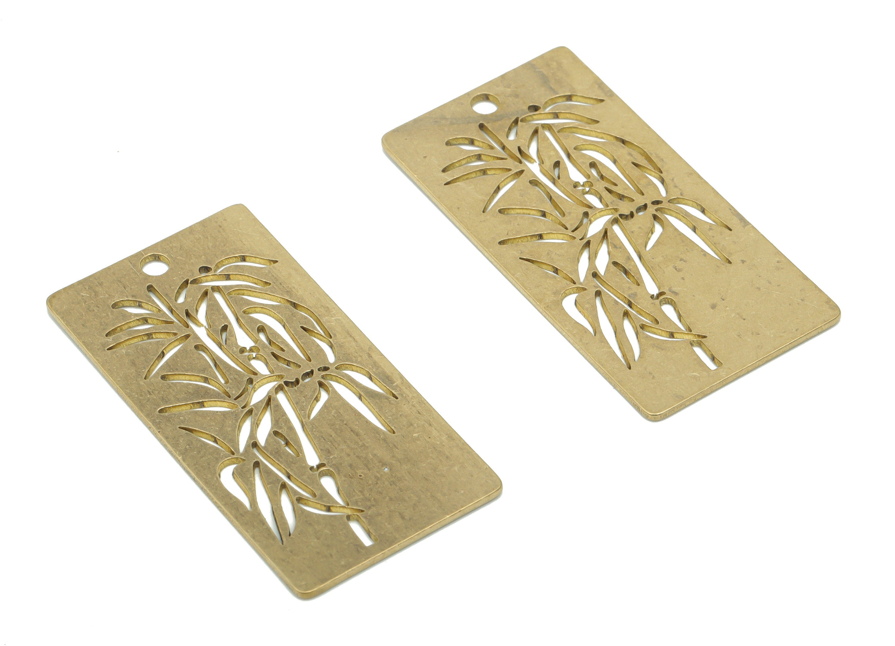 Brass Rectangle Bamboo Earring Charms - Raw Brass Bamboo Rectangle Pendant - Jewelry Making Supplies - 34.81x17.44x0.63mm - PPA3120 - DOMEDBAZAAR