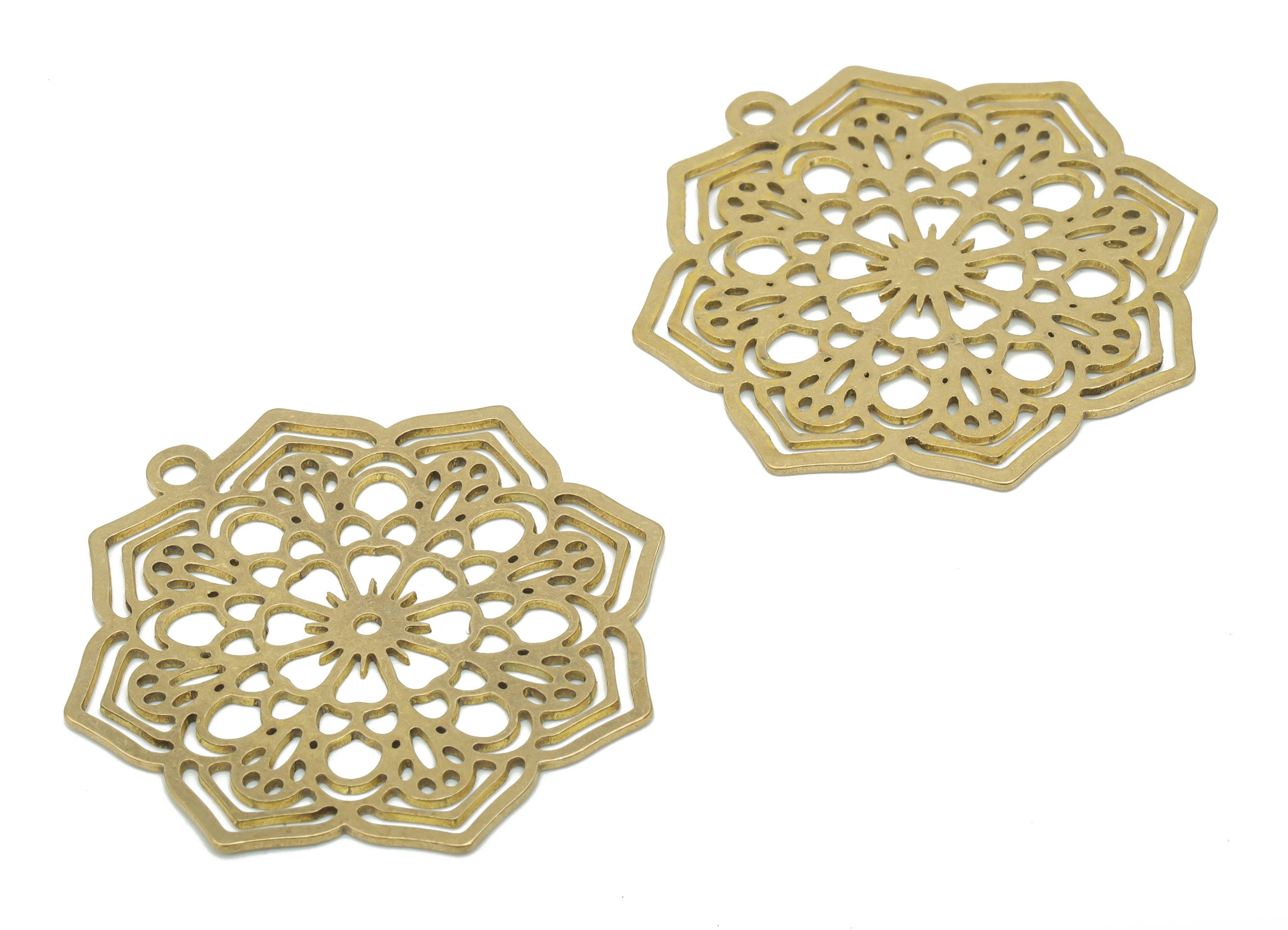 Brass Bubble Flower Sun Earring Charms - Raw Brass Sun Flower Pendant - DIY Jewelry Making Supplies - 34.22x32.22x0.63mm - PPA2910 - DOMEDBAZAAR