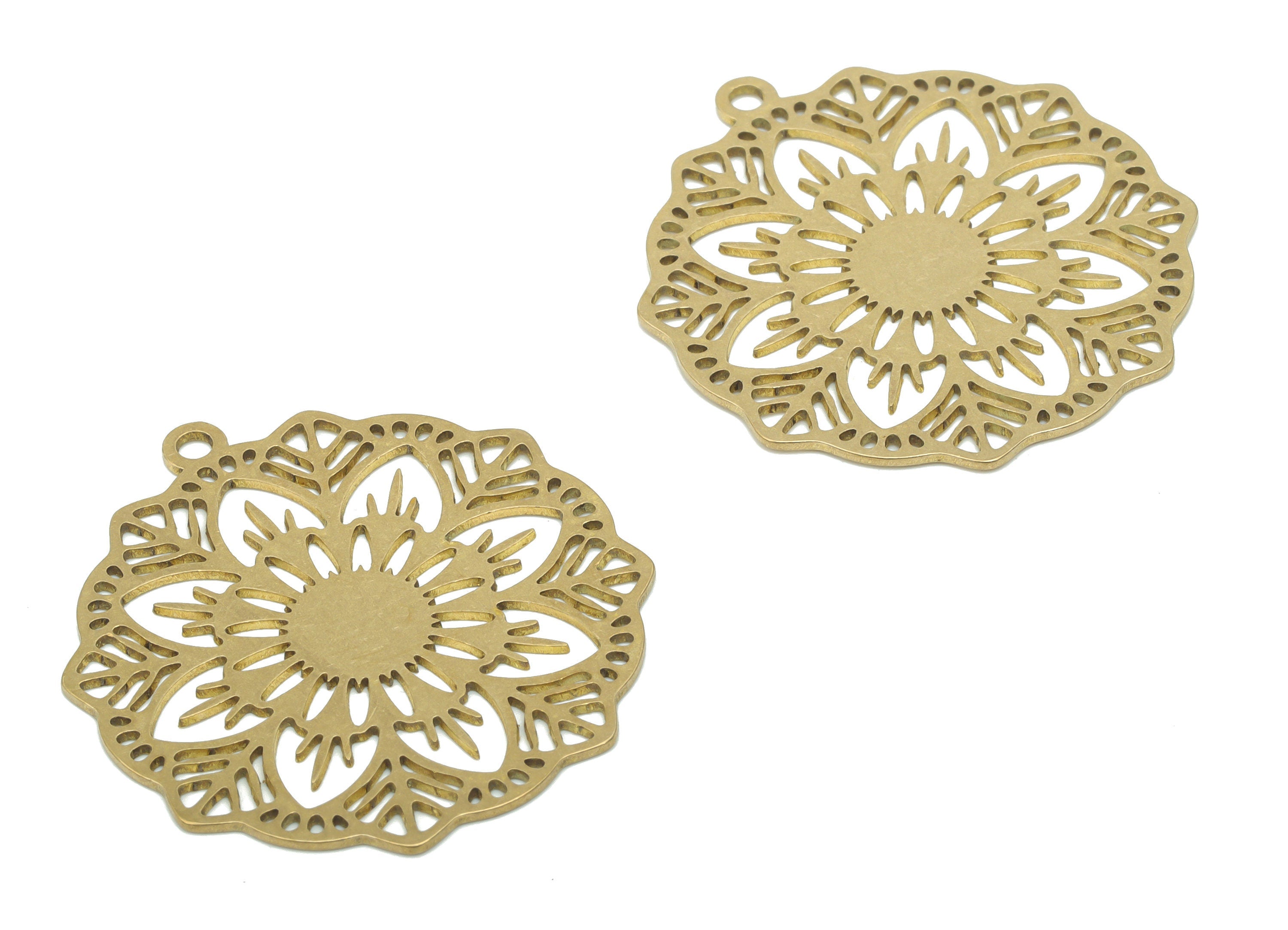 Brass Bubble Flower Branch Earring Charms - Raw Brass Bubble Sun Pendant - DIY Jewelry Making Supplies - 34.78x31.85x0.63mm - PPA2901 - DOMEDBAZAAR