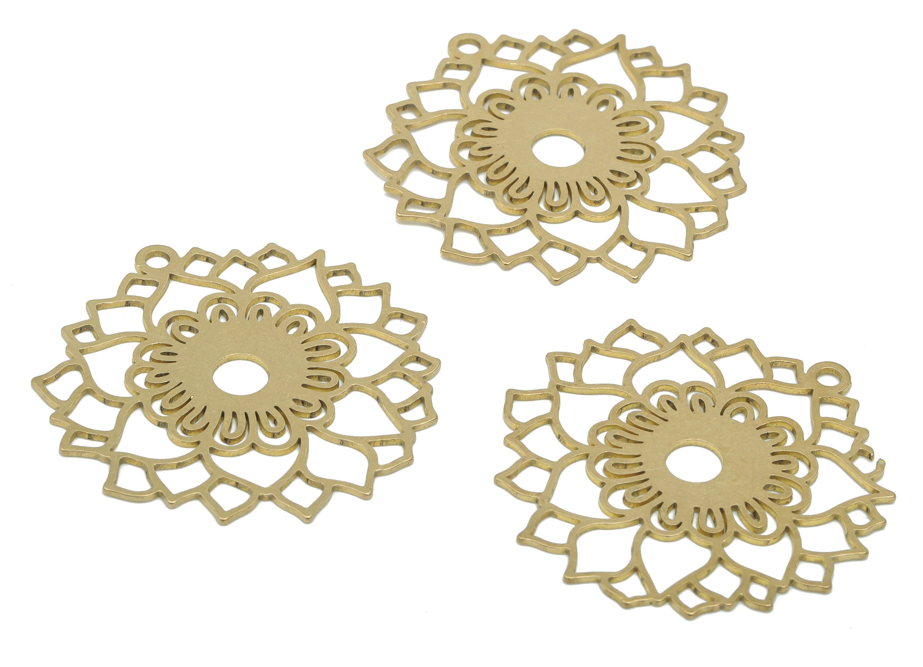 Brass Abstract Flower Earring Charms - Raw Brass Sunflower Pendant - DIY Jewelry Making Supplies - 34.77x34.63x0.63mm - PPA2626 - DOMEDBAZAAR