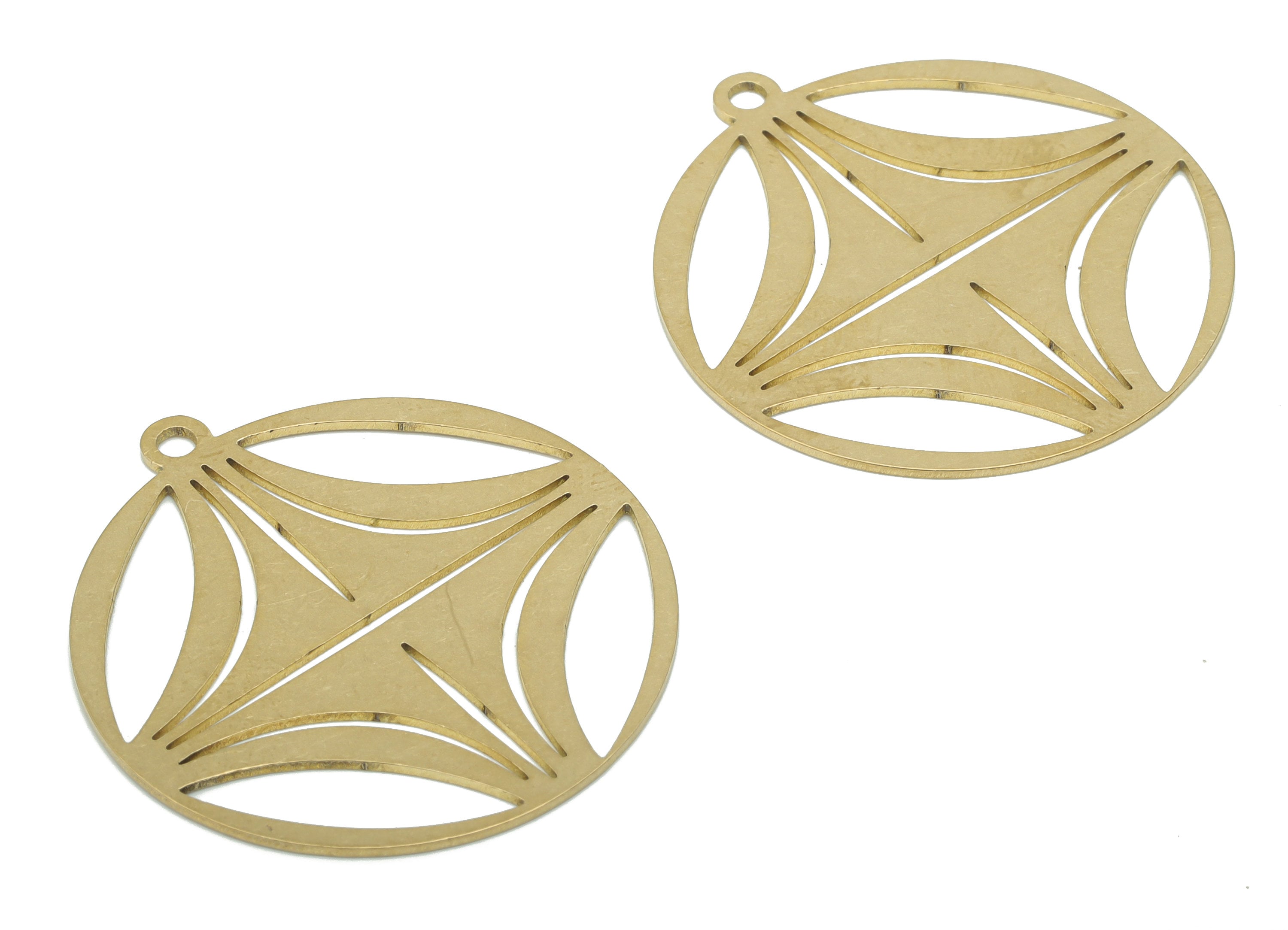 Brass Round Rhombic Earring Charms - Raw Brass Triangles Circle Pendant - DIY Jewelry Making Supplies - 34.8x31.89x0.69mm - PPA2728 - DOMEDBAZAAR