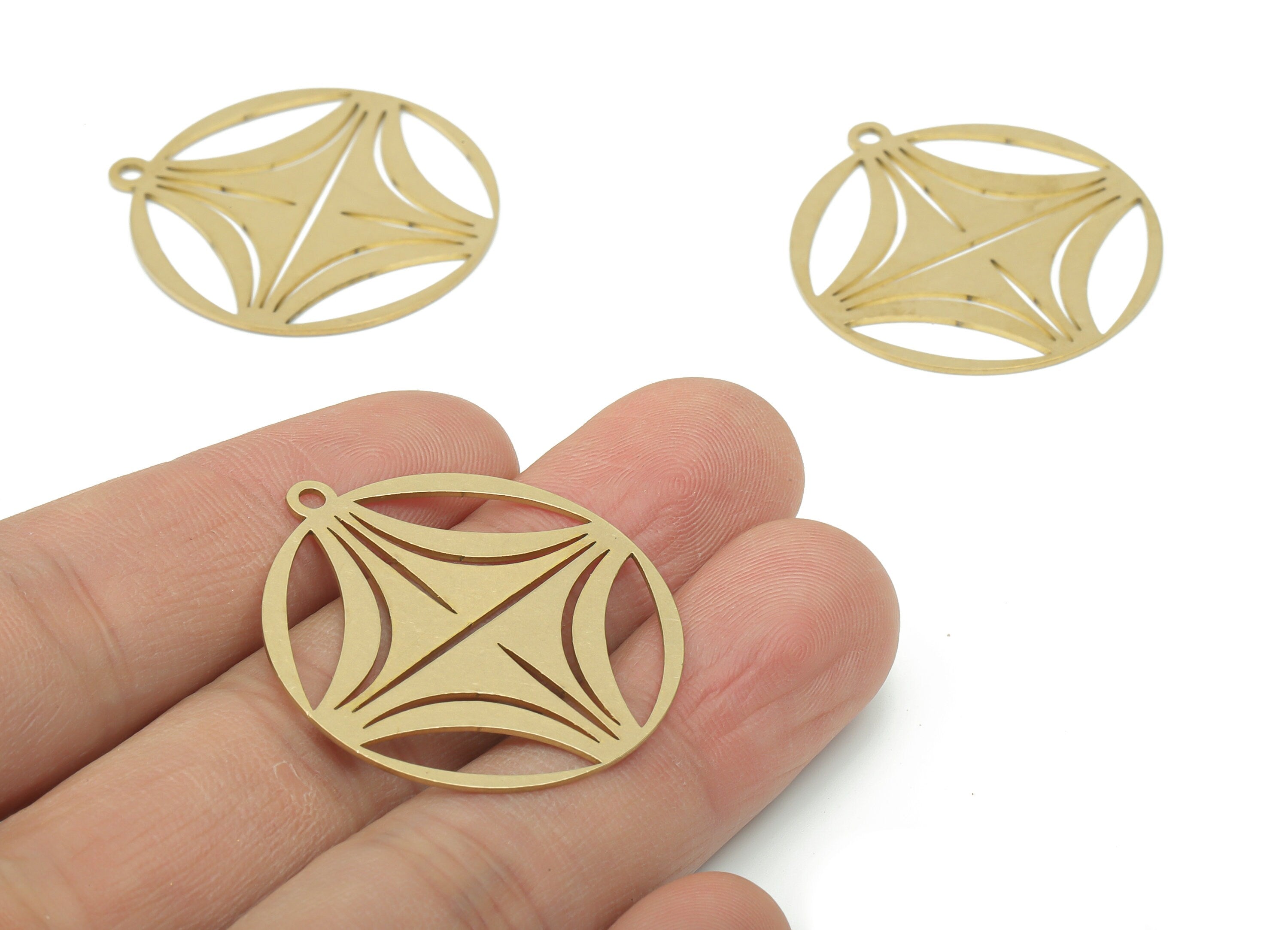 Brass Round Rhombic Earring Charms - Raw Brass Triangles Circle Pendant - DIY Jewelry Making Supplies - 34.8x31.89x0.69mm - PPA2728 - DOMEDBAZAAR