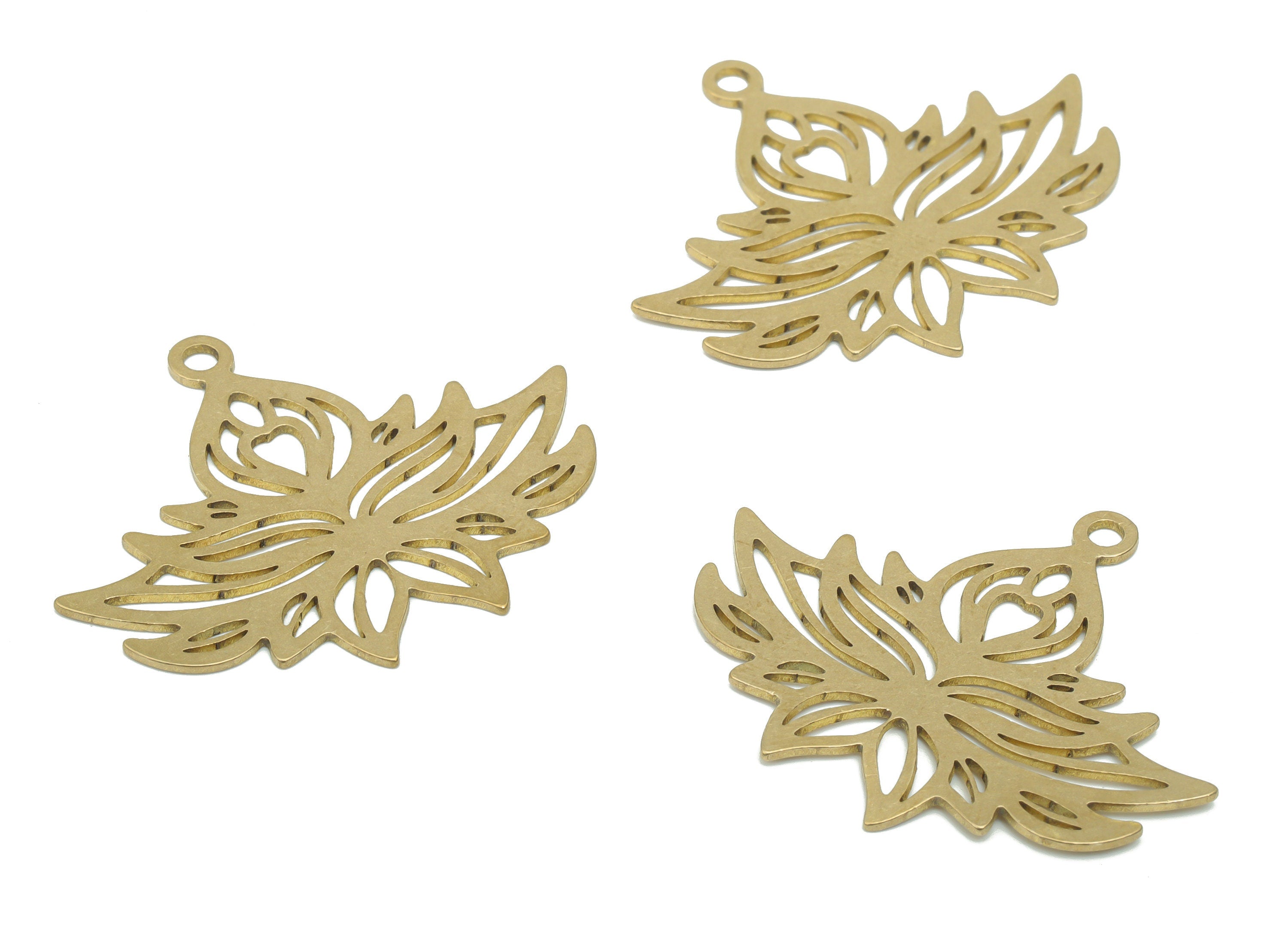 Brass Lotus Earring Charms - Raw Brass Flower Pendant - DIY Jewelry Making Supplies - 34.73x28.89x0.63mm - PPA2920 - DOMEDBAZAAR