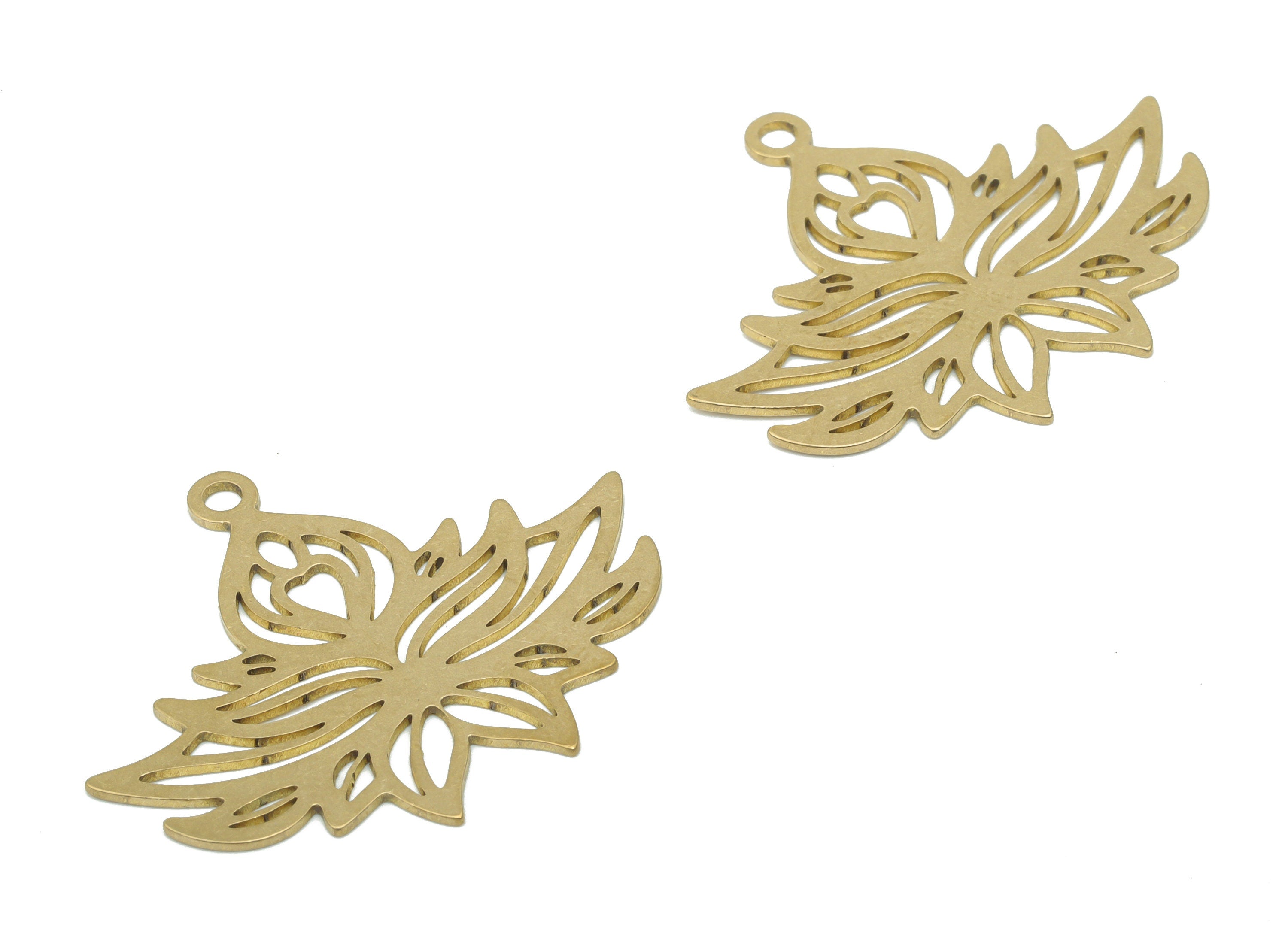 Brass Lotus Earring Charms - Raw Brass Flower Pendant - DIY Jewelry Making Supplies - 34.73x28.89x0.63mm - PPA2920 - DOMEDBAZAAR