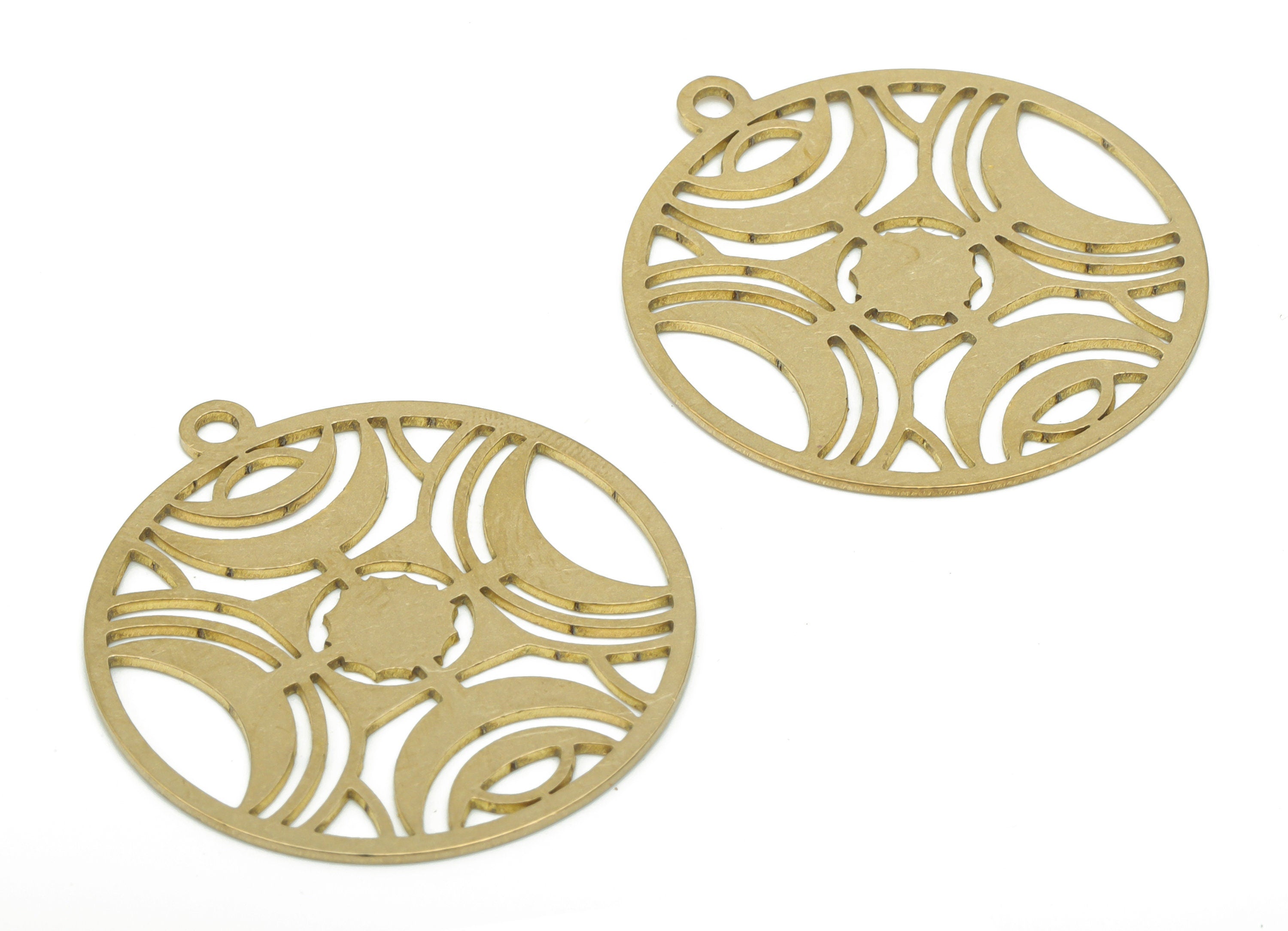 Brass Round Crescent Earring Charms - Raw Brass Square Moon Pendant - DIY Jewelry Making Supplies - 31.69x28.69x0.64mm - PPA2674 - DOMEDBAZAAR