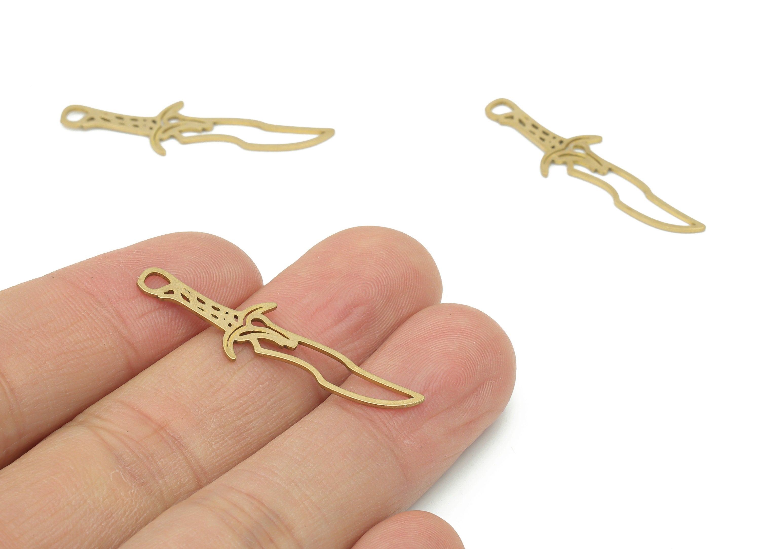 Brass Dagger Knife Earring Charms - Raw Brass Poniard Pendant - DIY Jewelry Making Supplies - 37.57x10.6x0.71mm - PPA2917 - DOMEDBAZAAR