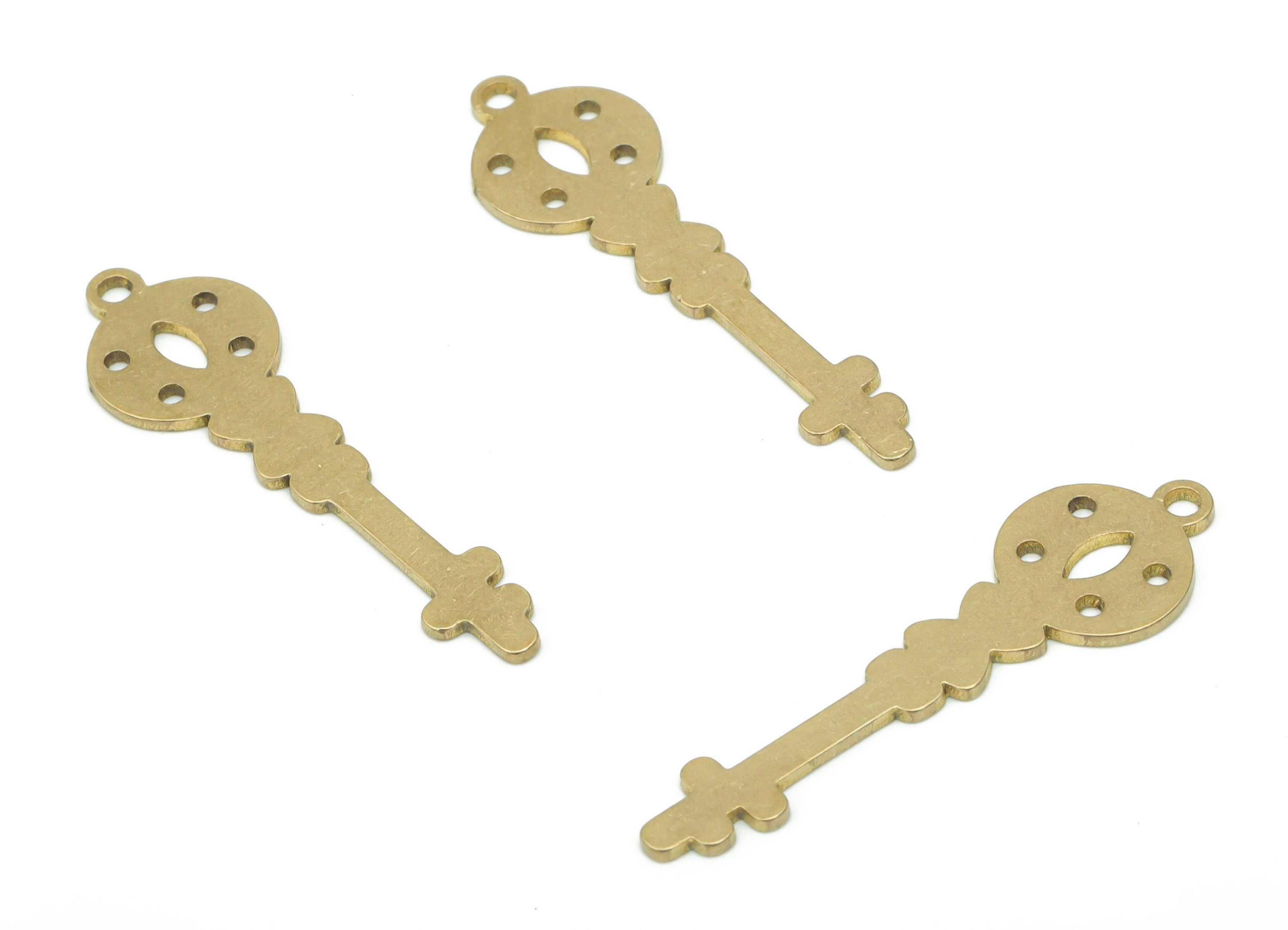 Brass Round Key Earring Charms - Raw Brass Diamond Key Pendant - Jewelry Making Supplies - 31.73x0.73x0.72mm - PPA2779 - DOMEDBAZAAR