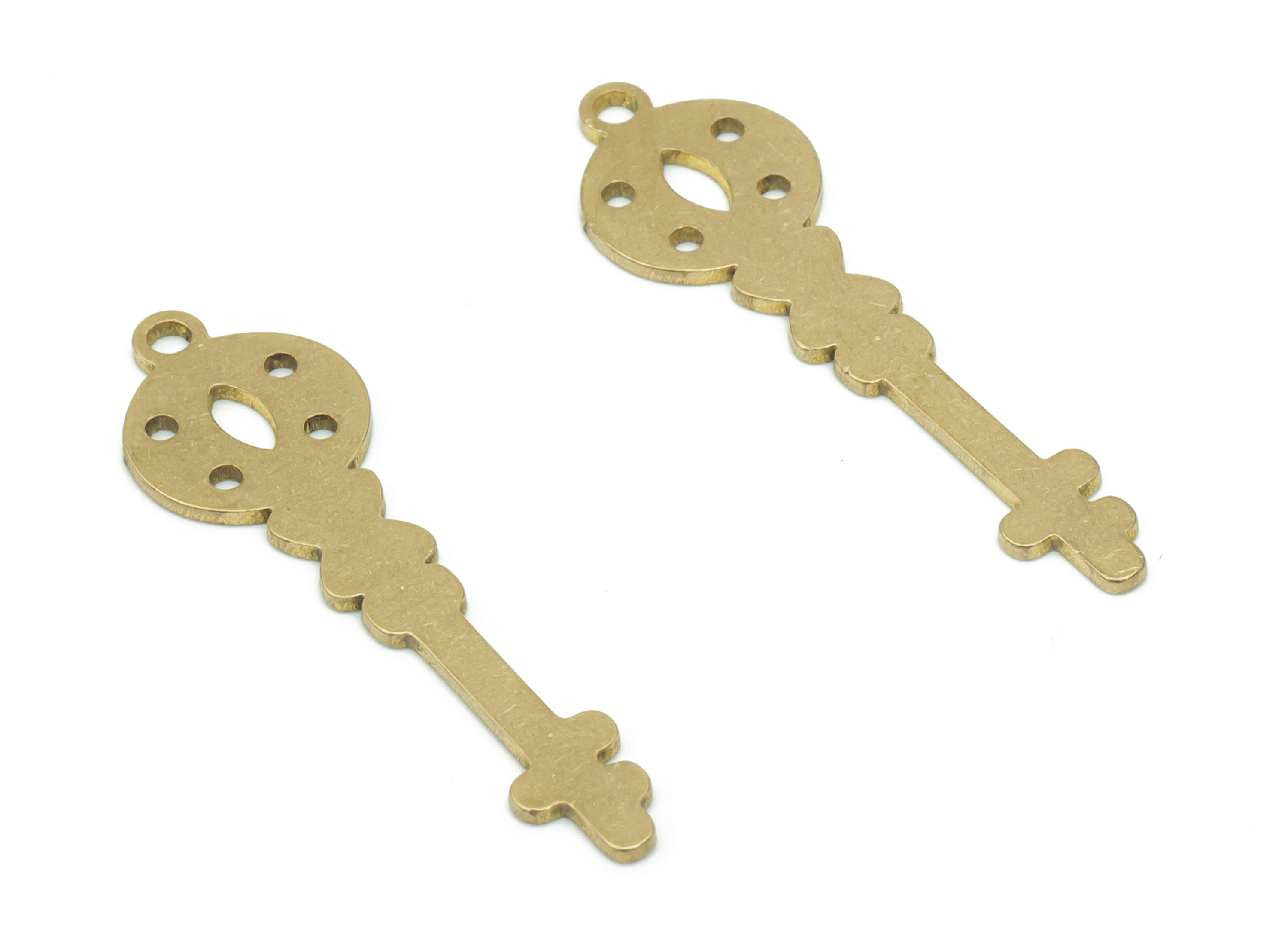 Brass Round Key Earring Charms - Raw Brass Diamond Key Pendant - Jewelry Making Supplies - 31.73x0.73x0.72mm - PPA2779 - DOMEDBAZAAR