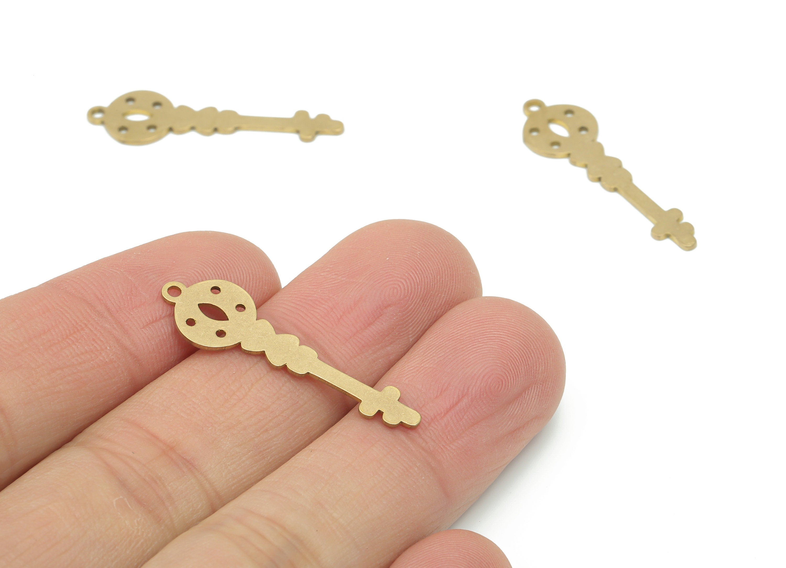 Brass Round Key Earring Charms - Raw Brass Diamond Key Pendant - Jewelry Making Supplies - 31.73x0.73x0.72mm - PPA2779 - DOMEDBAZAAR