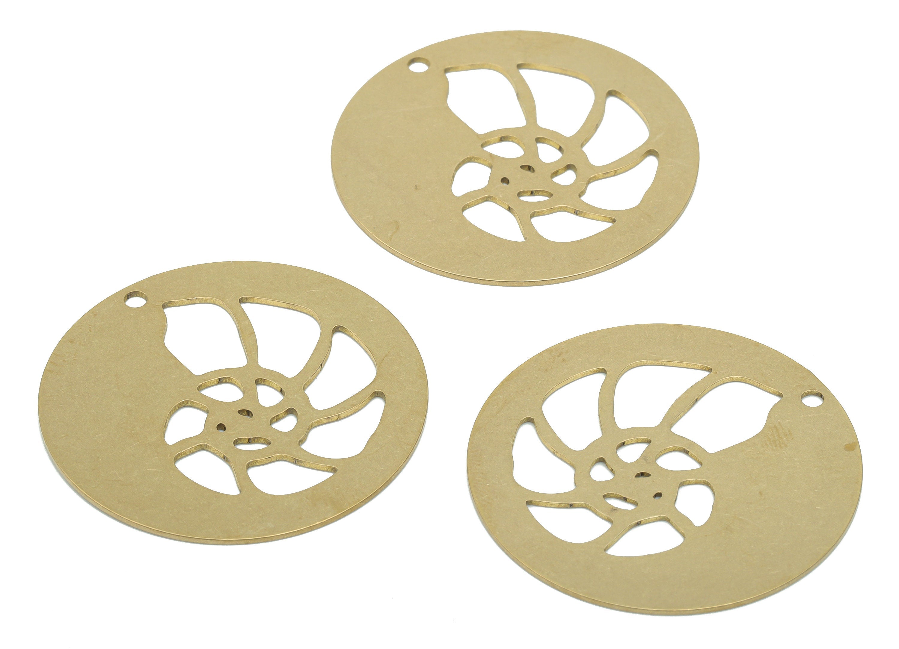 Brass Round Snail Earring Charms - Raw Brass Snail Circle Pendant - DIY Jewelry Making Supplies - 34.83x34.83x0.67mm - PPA2997 - DOMEDBAZAAR
