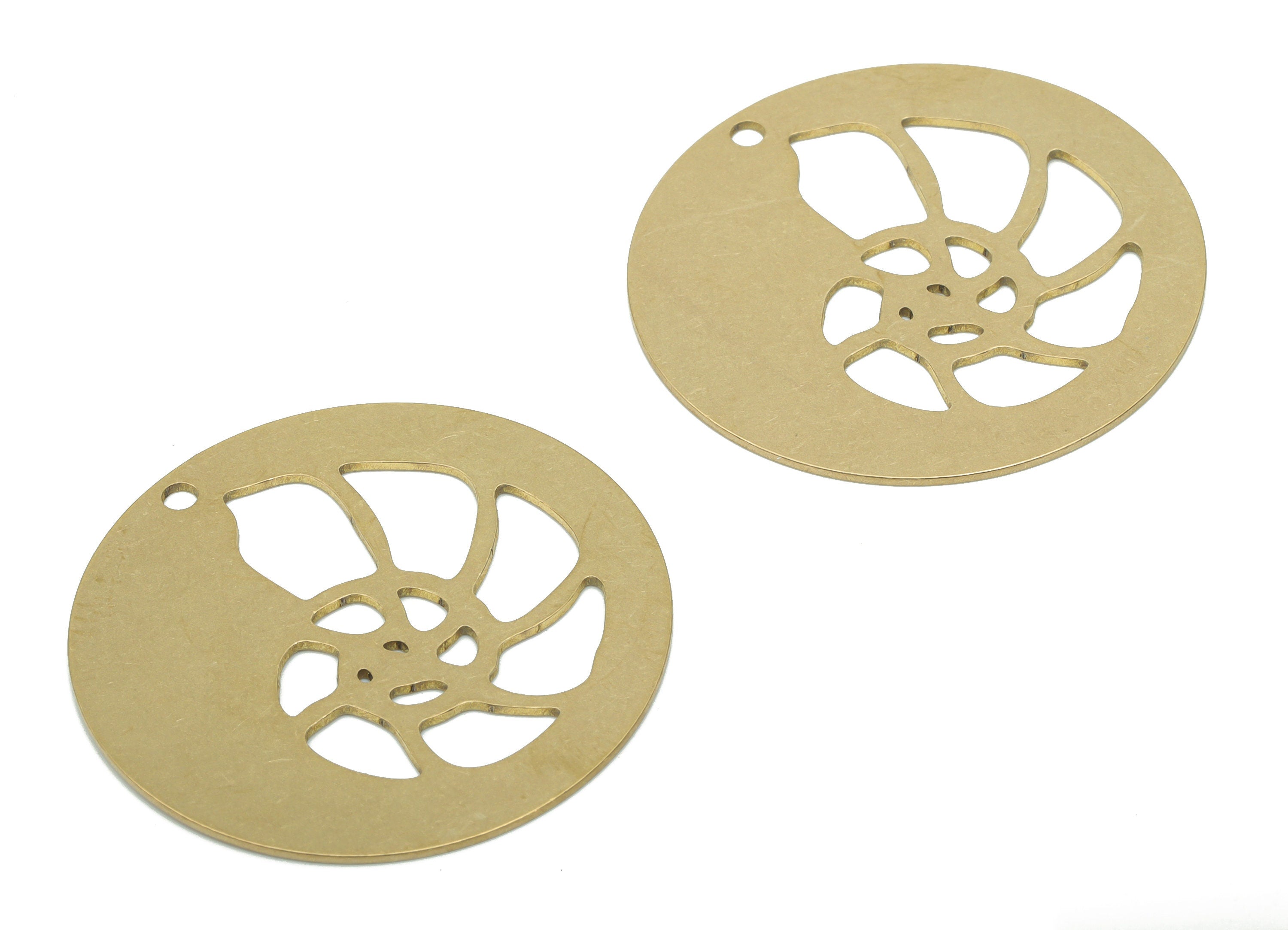 Brass Round Snail Earring Charms - Raw Brass Snail Circle Pendant - DIY Jewelry Making Supplies - 34.83x34.83x0.67mm - PPA2997 - DOMEDBAZAAR