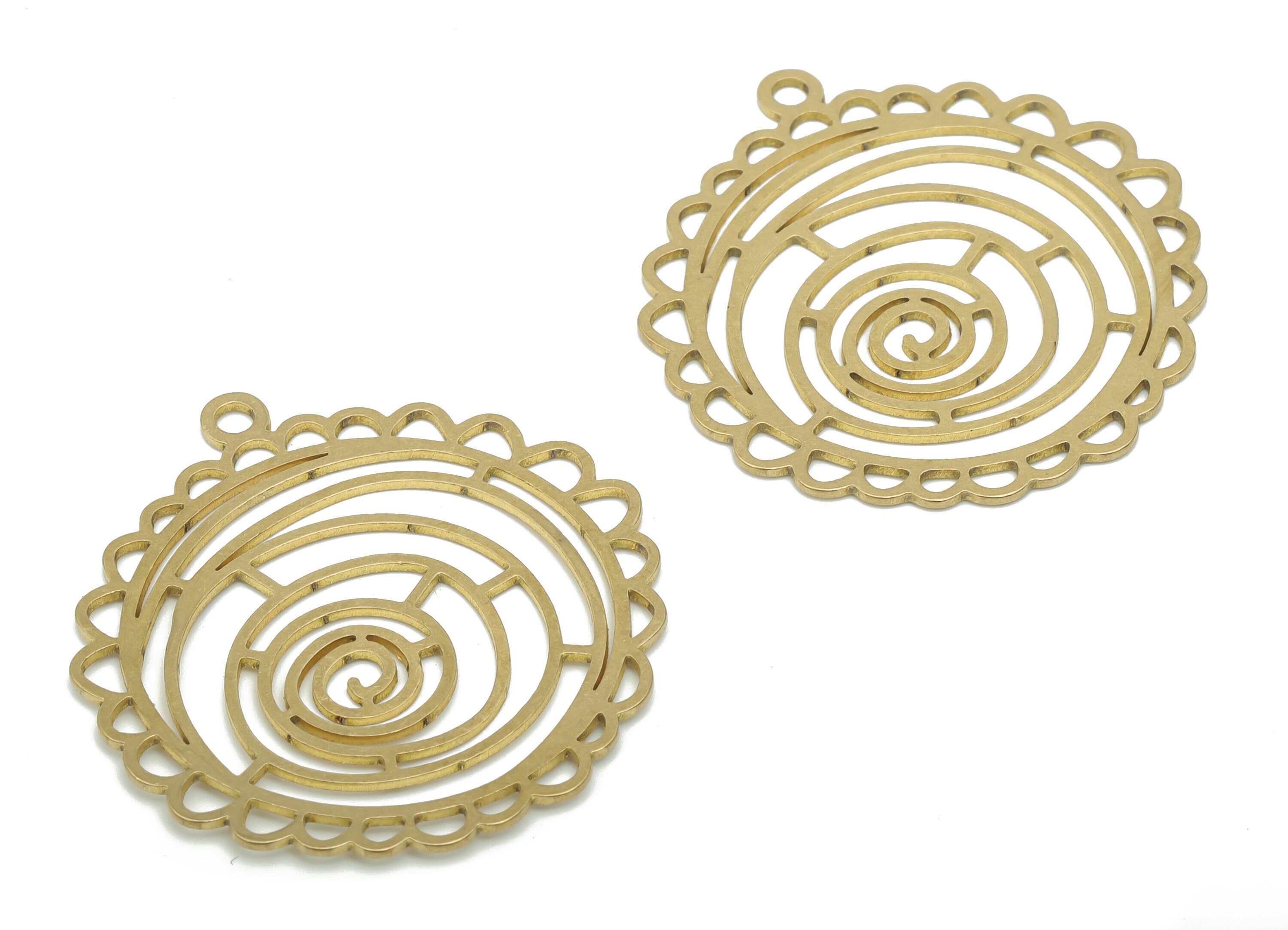Brass Spiral Round Earring Charms - Raw Brass Circle Spiral Pendant - DIY Jewelry Making Supplies - 34.88x33.01x0.63mm - PPA2646 - DOMEDBAZAAR