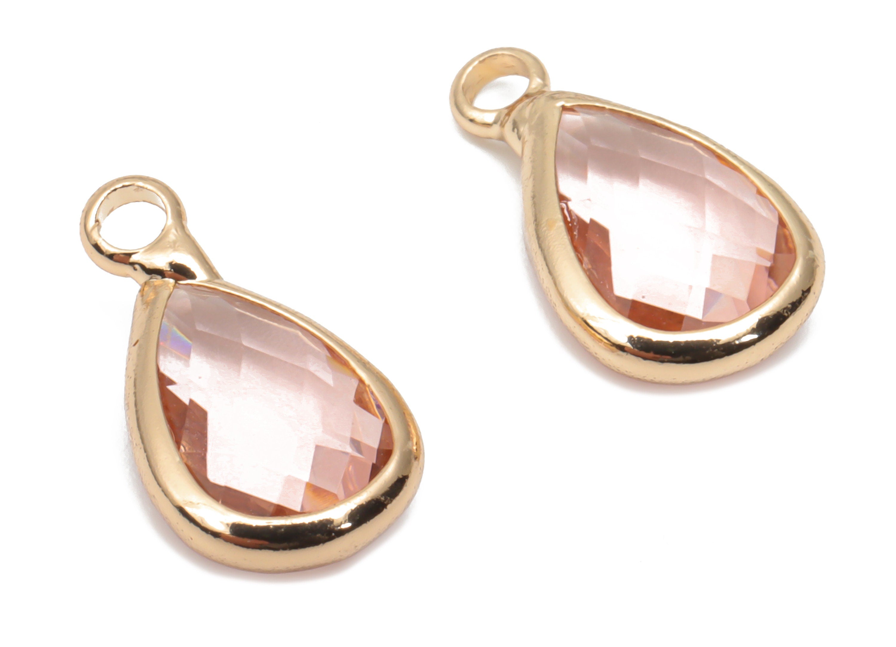 Glass Drop Earring Charms - Brass Teardrop Frame Pendant - Gold Tone Plated Brass - Faceted Glass - Jewelry Supplies - 13.8x7.6x4mm- GS1121A - DOMEDBAZAAR