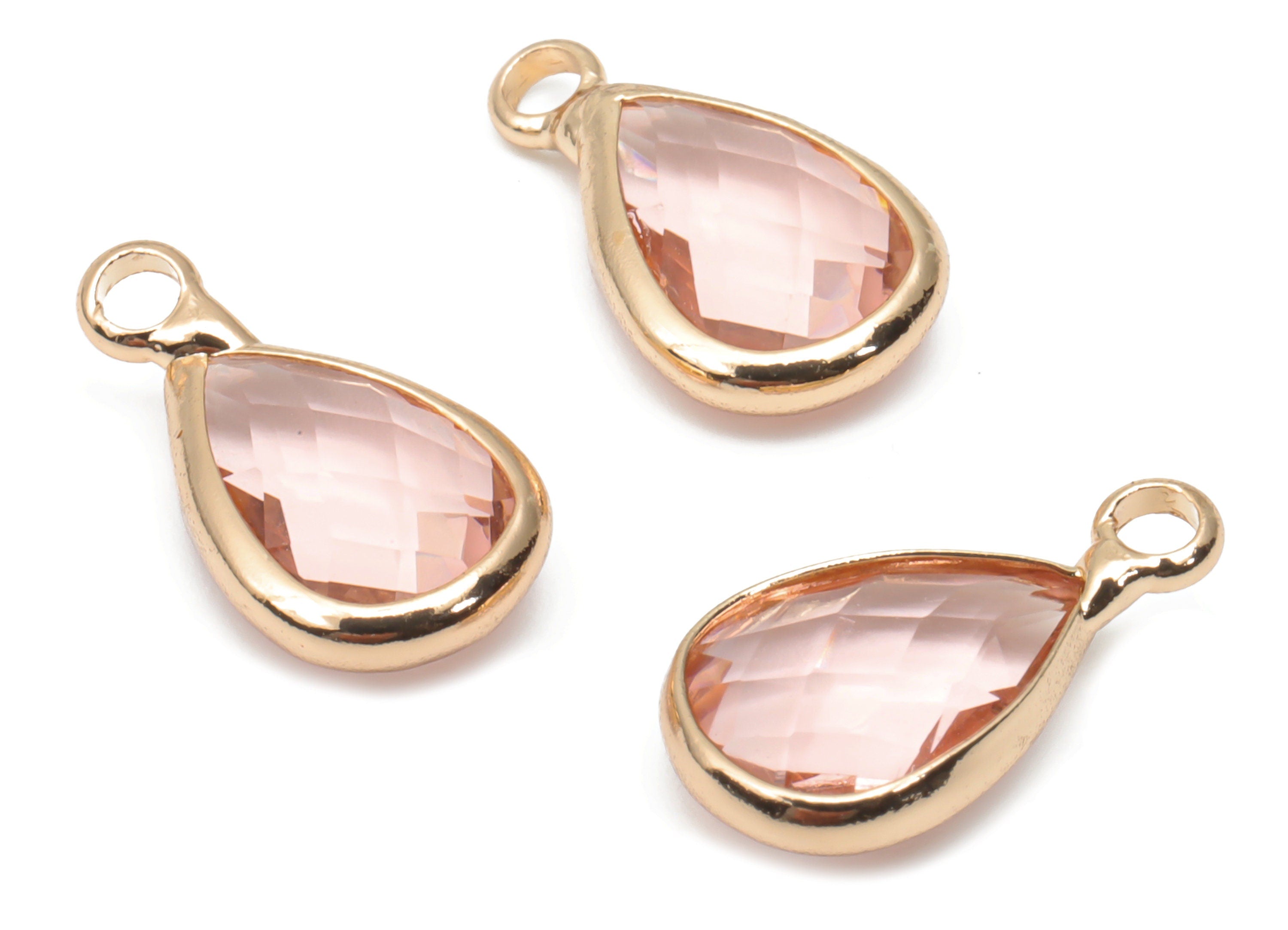 Glass Drop Earring Charms - Brass Teardrop Frame Pendant - Gold Tone Plated Brass - Faceted Glass - Jewelry Supplies - 13.8x7.6x4mm- GS1121A - DOMEDBAZAAR