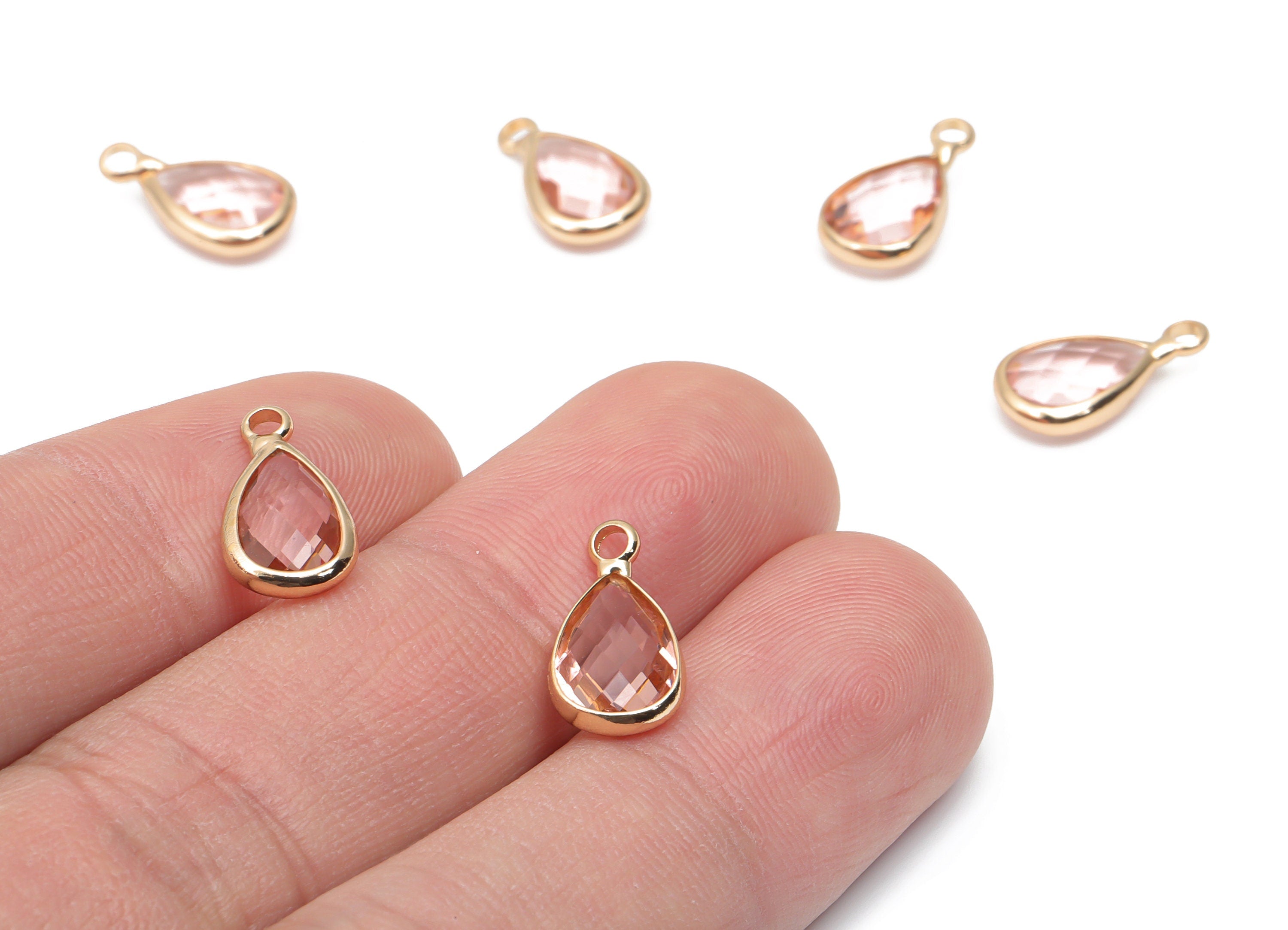 Glass Drop Earring Charms - Brass Teardrop Frame Pendant - Gold Tone Plated Brass - Faceted Glass - Jewelry Supplies - 13.8x7.6x4mm- GS1121A - DOMEDBAZAAR
