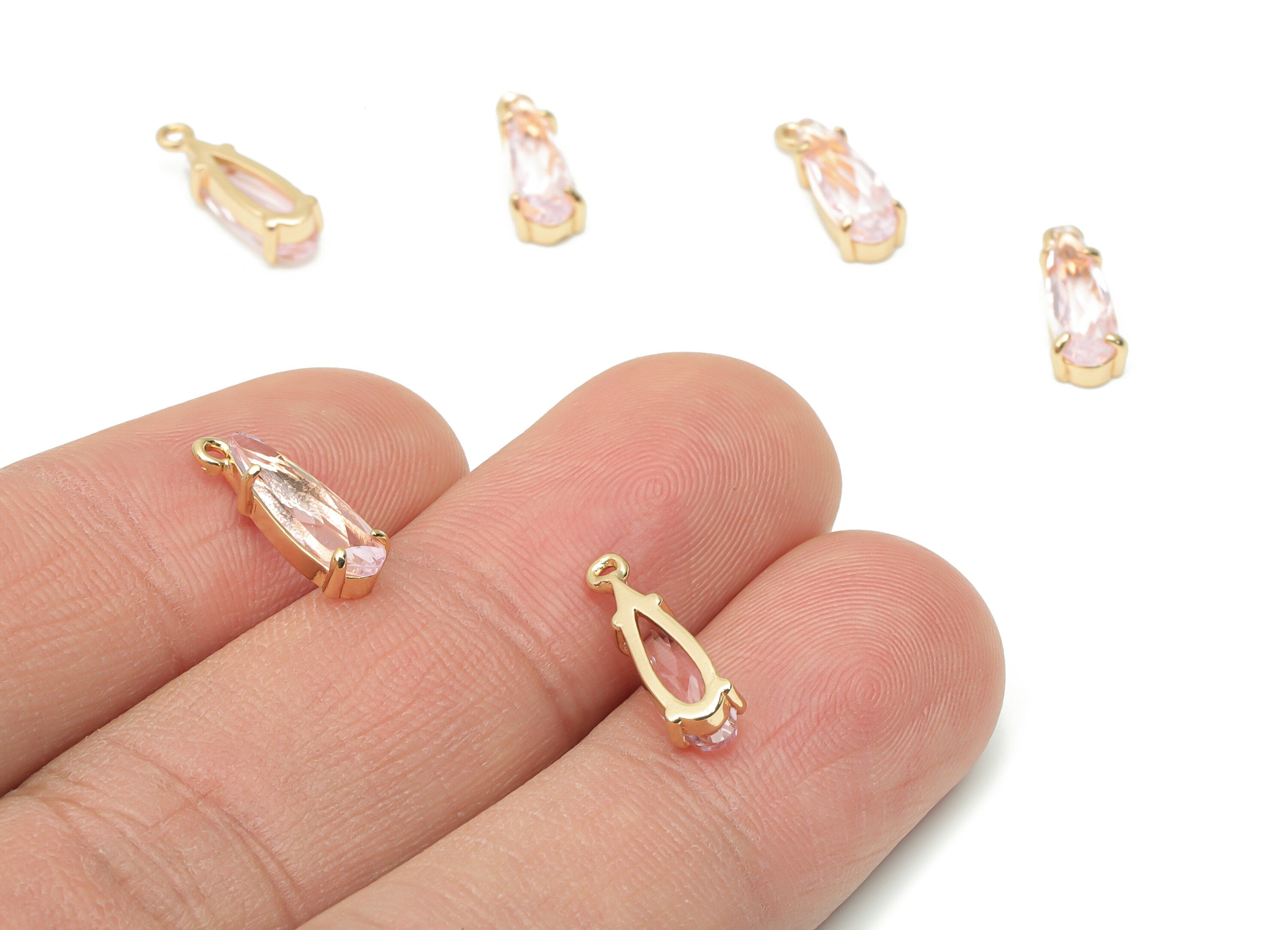 Glass Mini Oval Loop Earring Charms - Brass Oval Frame Pendant - Gold Tone Plated Brass - Faceted Glass - 14.04x4.72x3.6mm - GS1087 - DOMEDBAZAAR