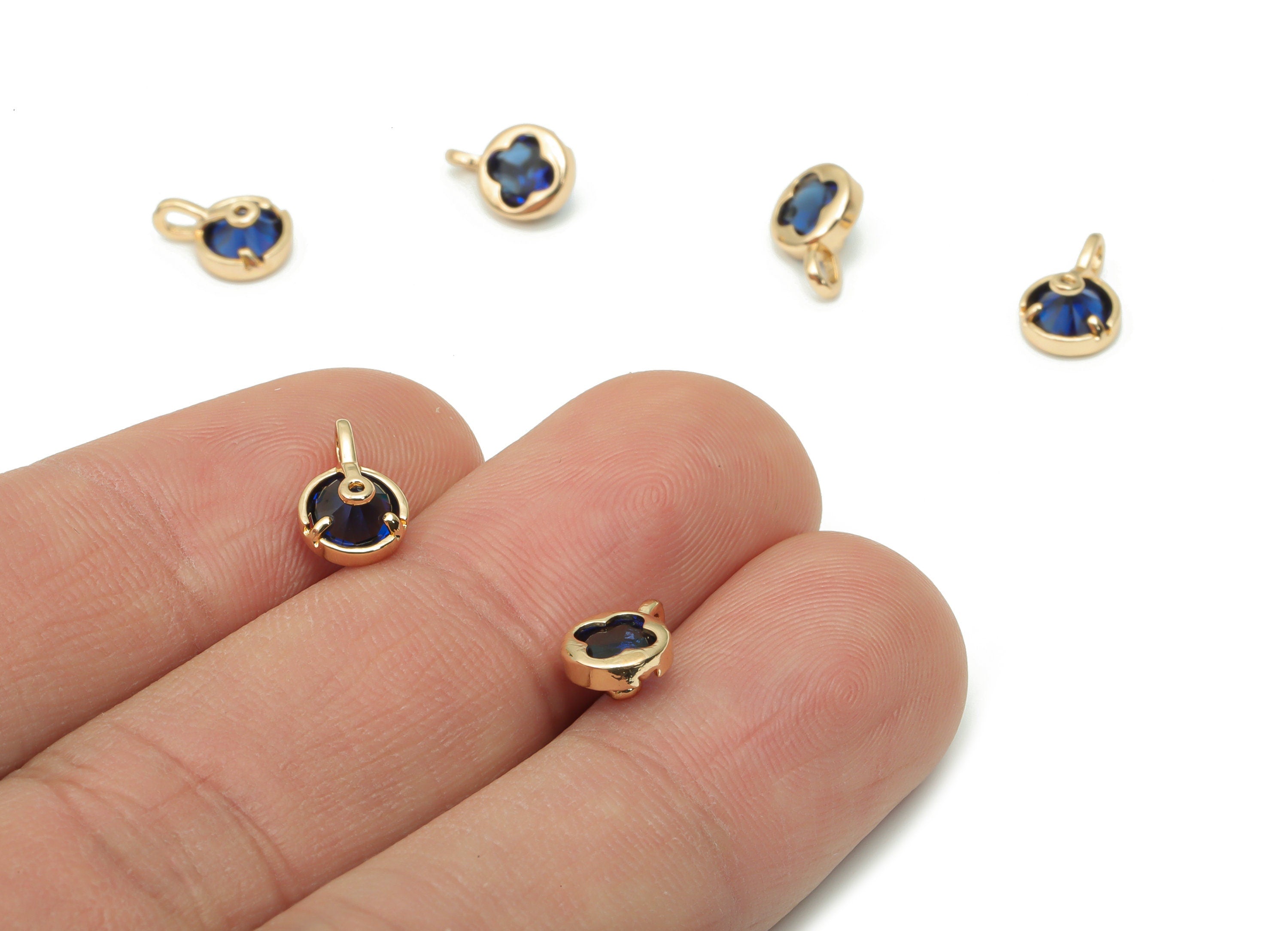 Glass Mini Round Flower Loop Earring Charms - Brass Mini Flower Frame Pendant - Gold Tone Plated Brass - Faceted Glass - 9.2x6x4mm - GS1094B - DOMEDBAZAAR