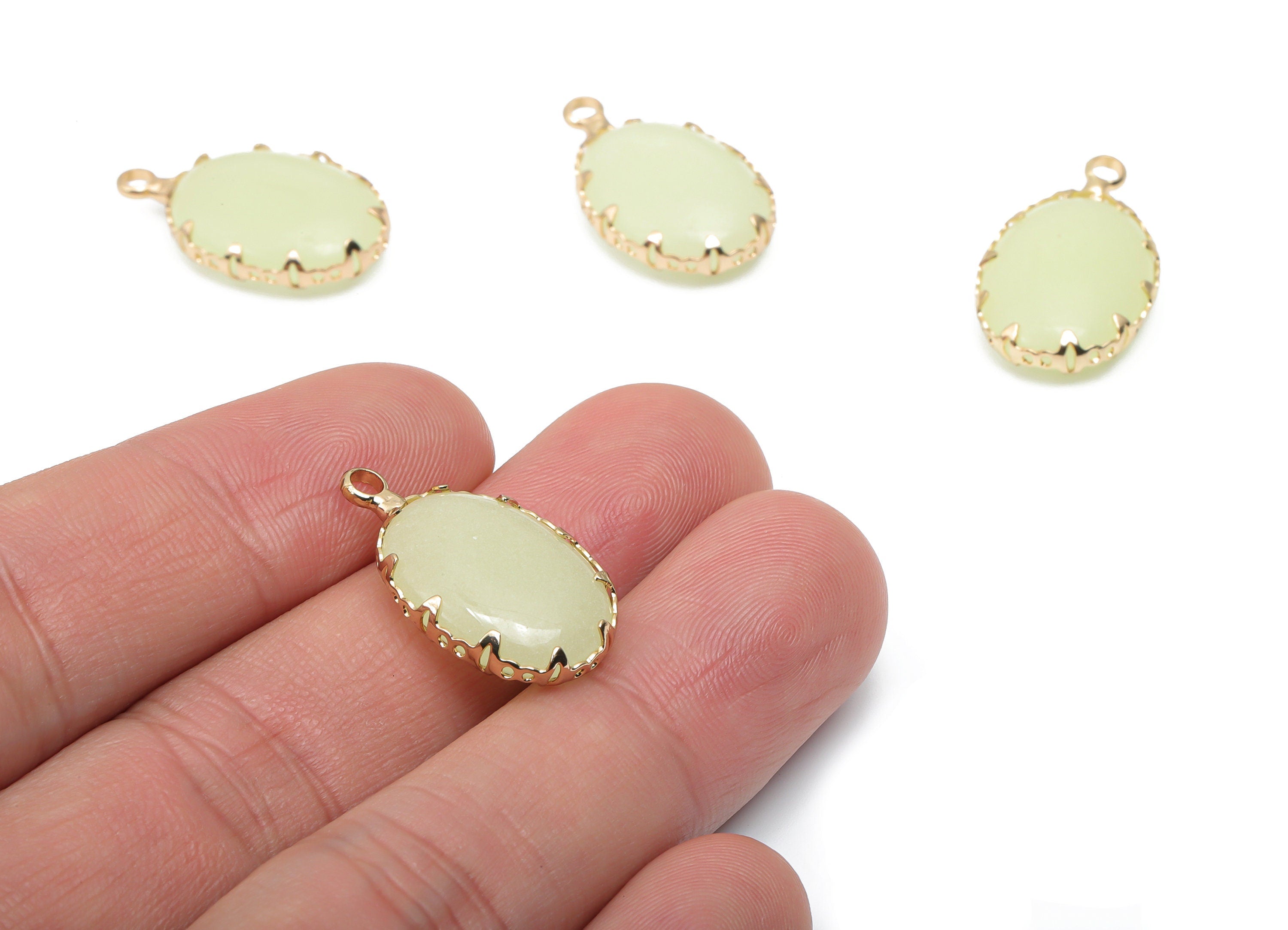 Glass Oval Earring Charms With Loop - Brass Oval Frame Pendant - Gold Tone Plated Brass - Faceted Glass - 23.45x13.9x5.9mm - GS1125 - DOMEDBAZAAR