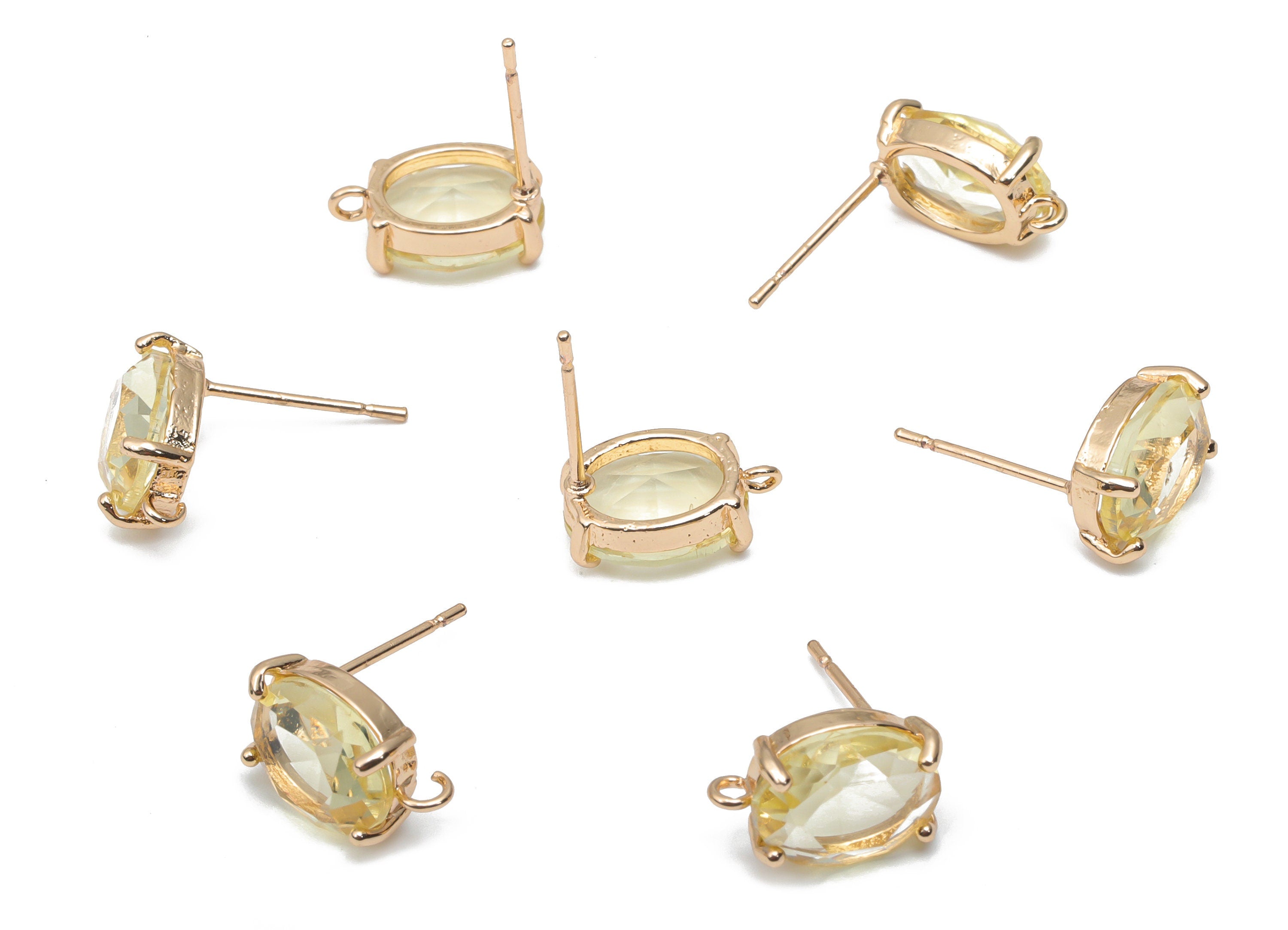 Glass Oval Earring Stud - Brass Oval Earring Post - Gold Tone Plated Brass - Faceted Glass - Jewelry Supplies - 12.36x8.14x4.51mm - GS1126D - DOMEDBAZAAR
