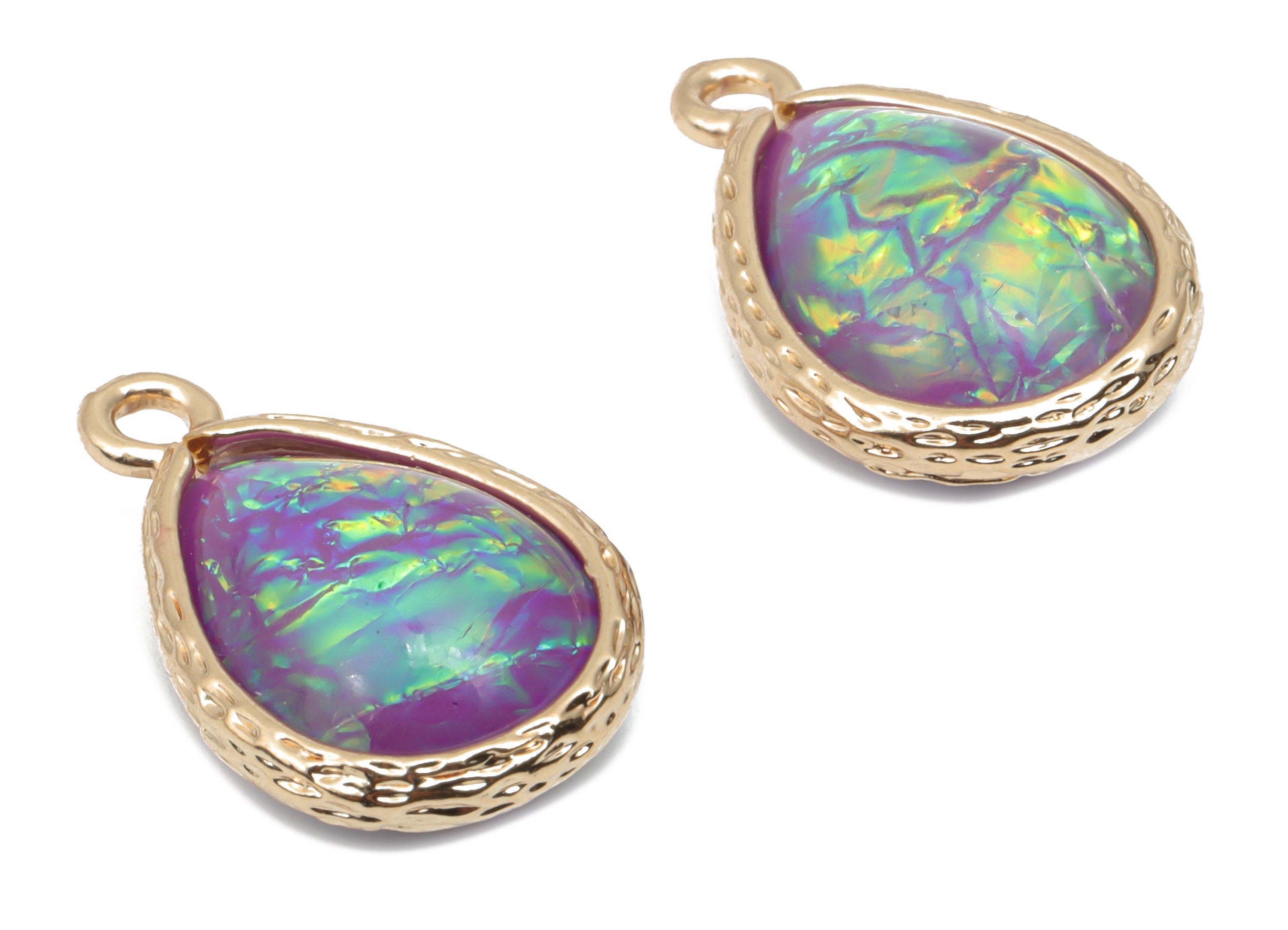 Resin Rainbow Drop Earring Charms - Brass Teardrop Pendant - Gold Tone Plated Brass  - Jewelry Making Supplies - 18.42x12.02x7.3mm - RC1211B - DOMEDBAZAAR