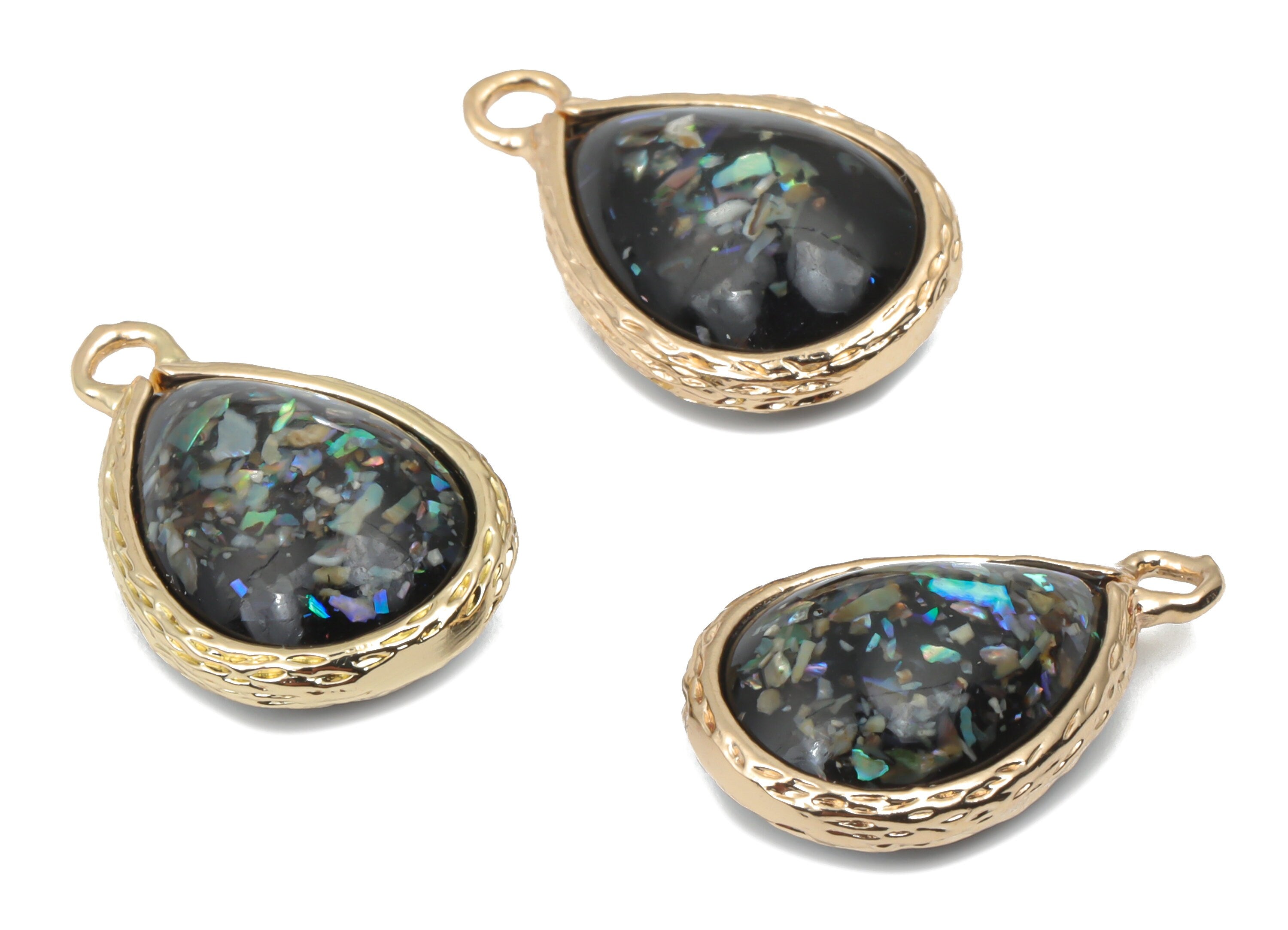 Resin Drop Earring Charms - Brass Teardrop Pendant - Gold Tone Plated Brass  - Jewelry Making Supplies - 18.42x12.02x7.28mm - RC1211A - DOMEDBAZAAR