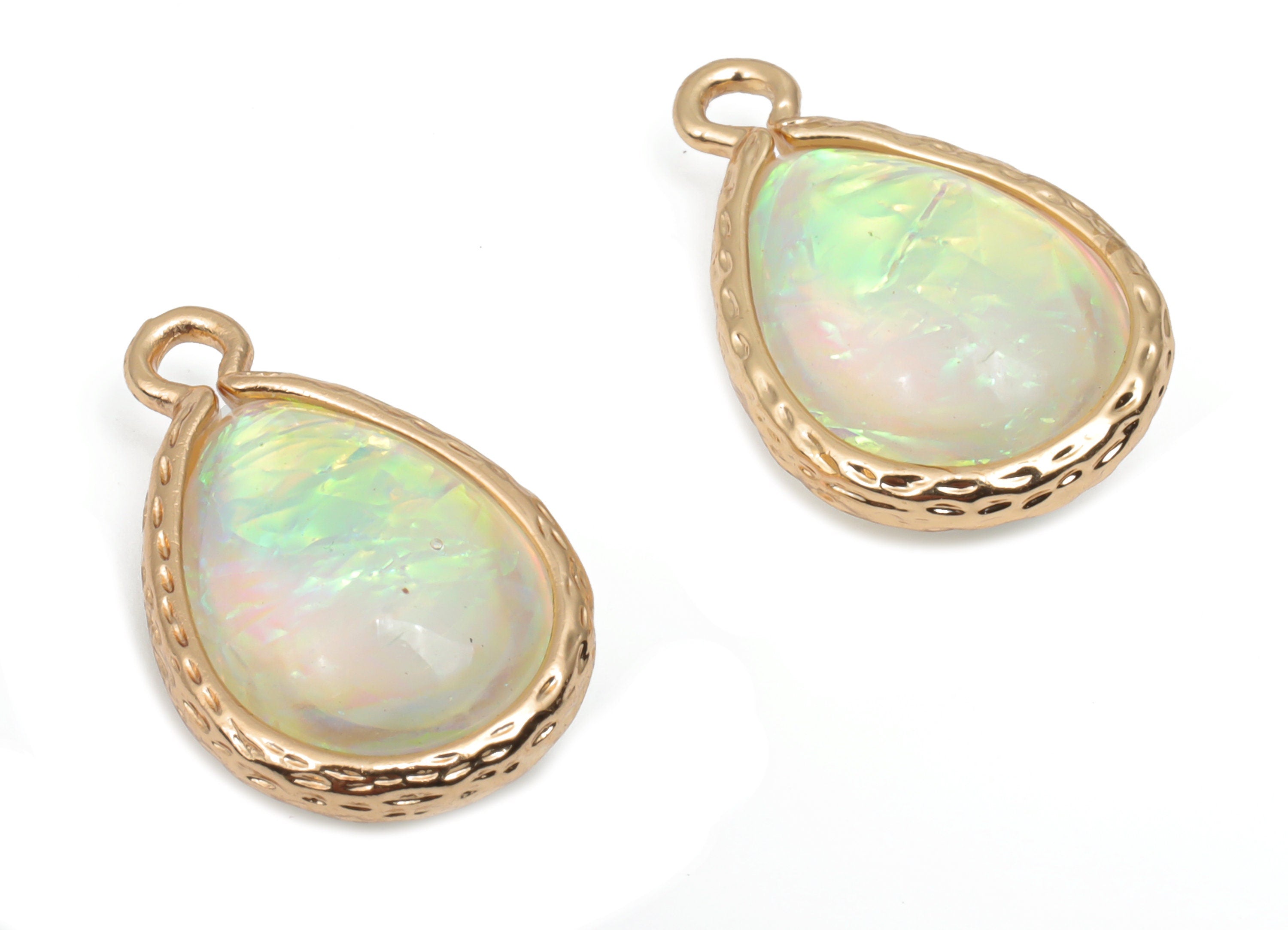 Resin Drop Earring Charms - Brass Teardrop Pendant - Gold Tone Plated Brass  - Jewelry Making Supplies - 18.42x12.02x7.28mm - RC1211C - DOMEDBAZAAR