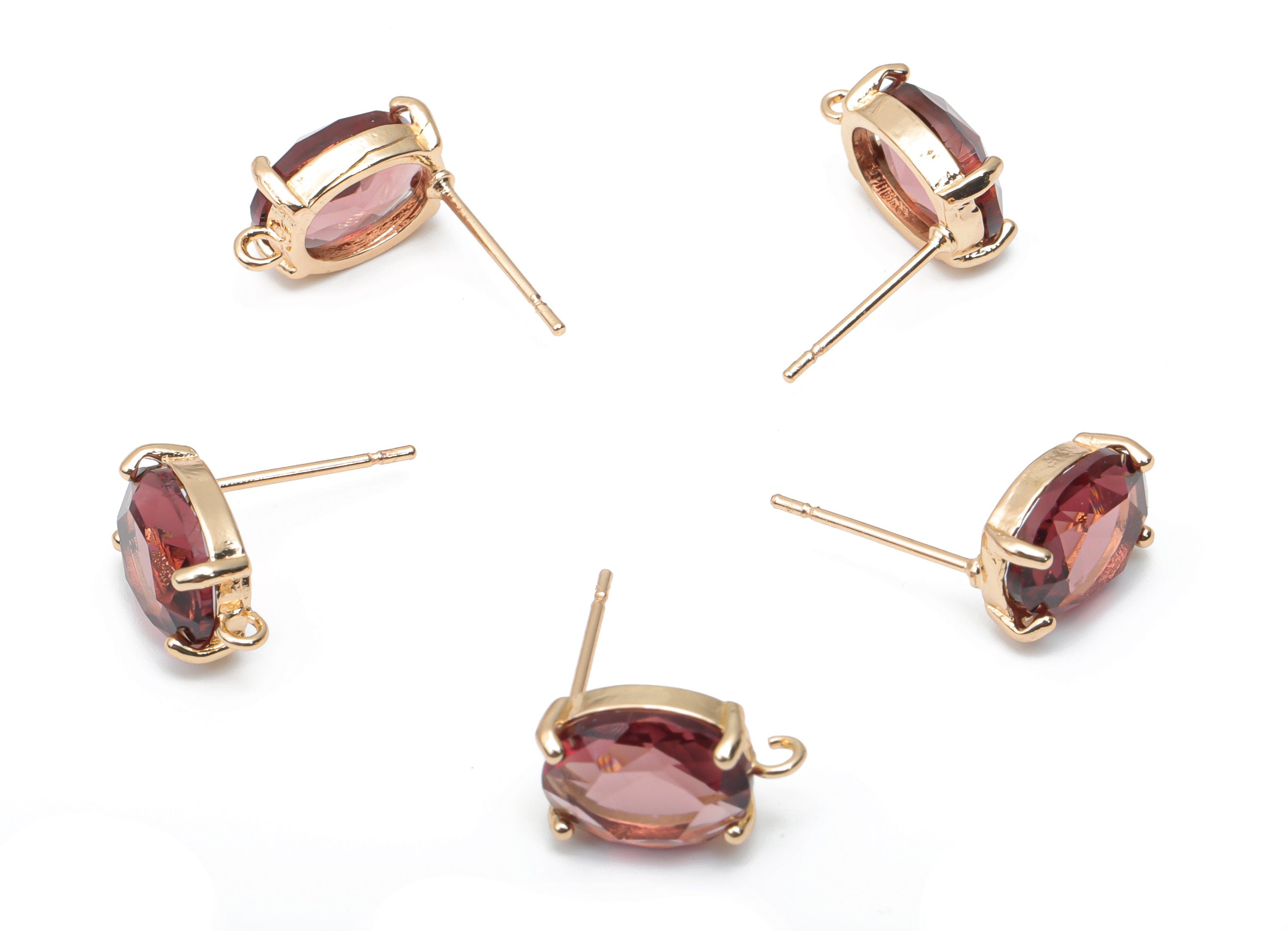 Glass Oval Earring Stud - Brass Oval Earring Post - Gold Tone Plated Brass - Faceted Glass - Jewelry Supplies - 12.36x8.14x4.51mm - GS1126B - DOMEDBAZAAR