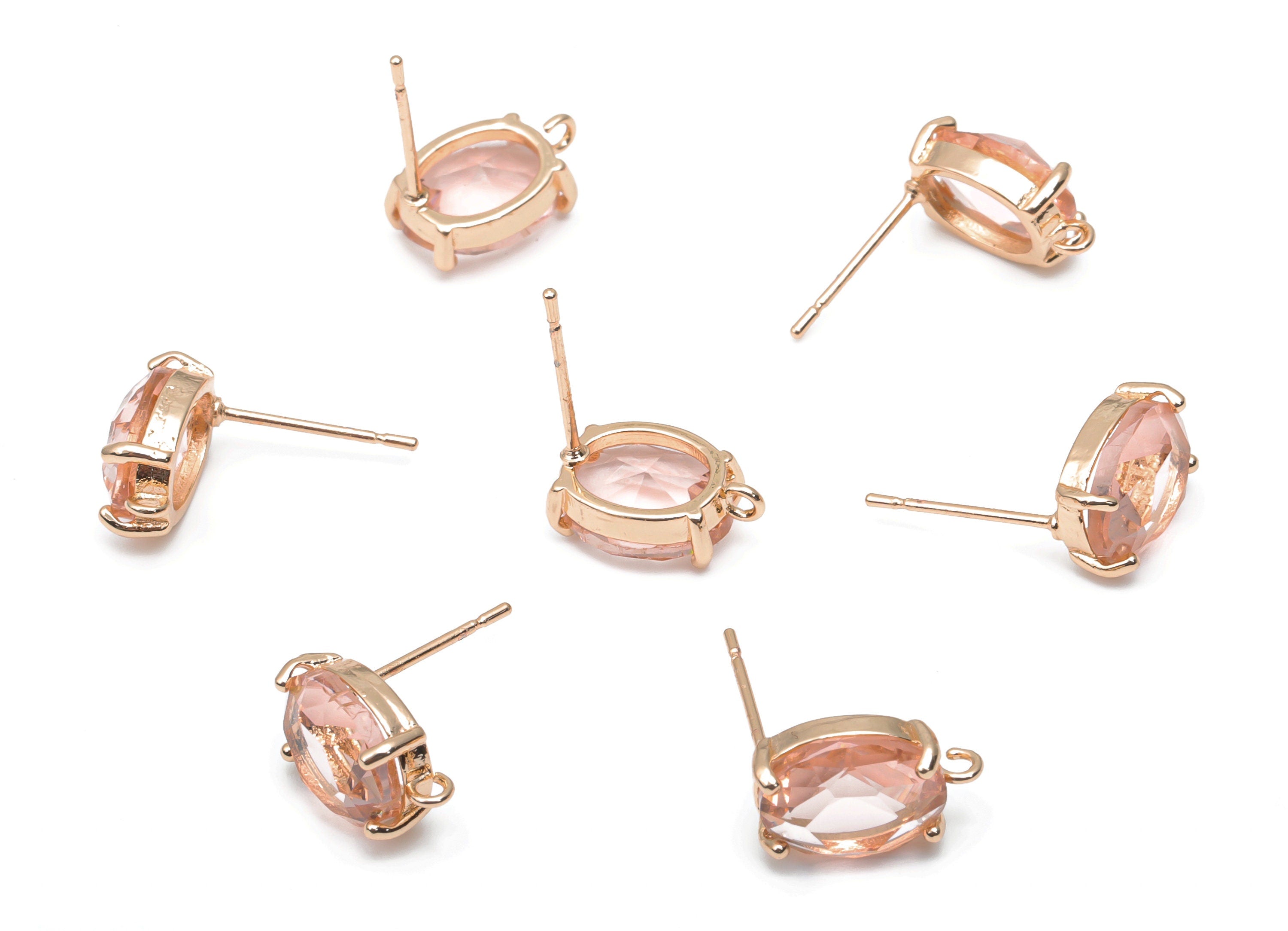 Glass Oval Earring Stud - Brass Oval Earring Post - Gold Tone Plated Brass - Faceted Glass - Jewelry Supplies - 12.36x8.14x4.51mm - GS1126C - DOMEDBAZAAR