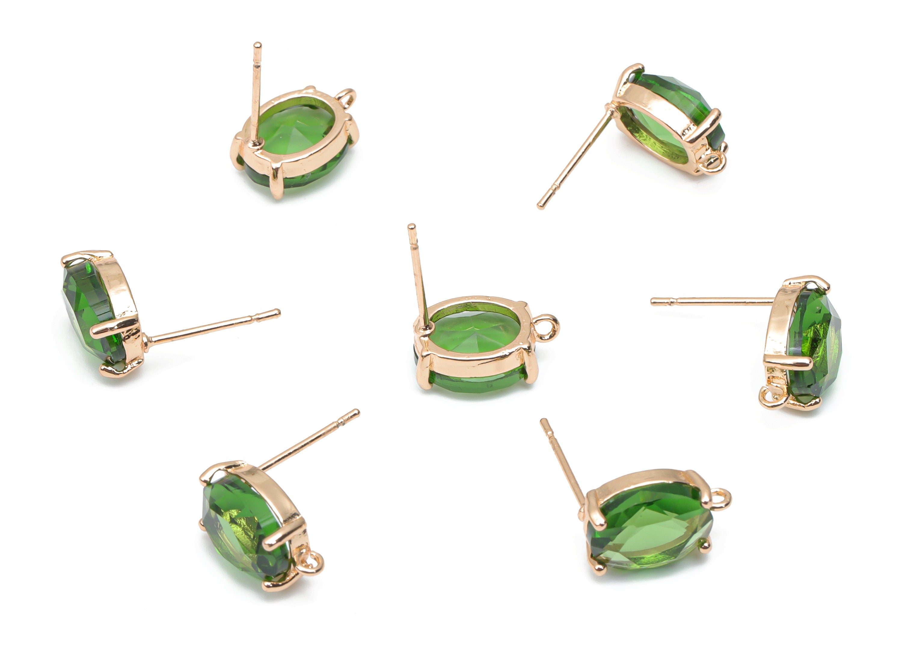 Glass Oval Earring Stud - Brass Oval Earring Post - Gold Tone Plated Brass - Faceted Glass - Jewelry Supplies - 12.36x8.14x4.51mm - GS1126E - DOMEDBAZAAR