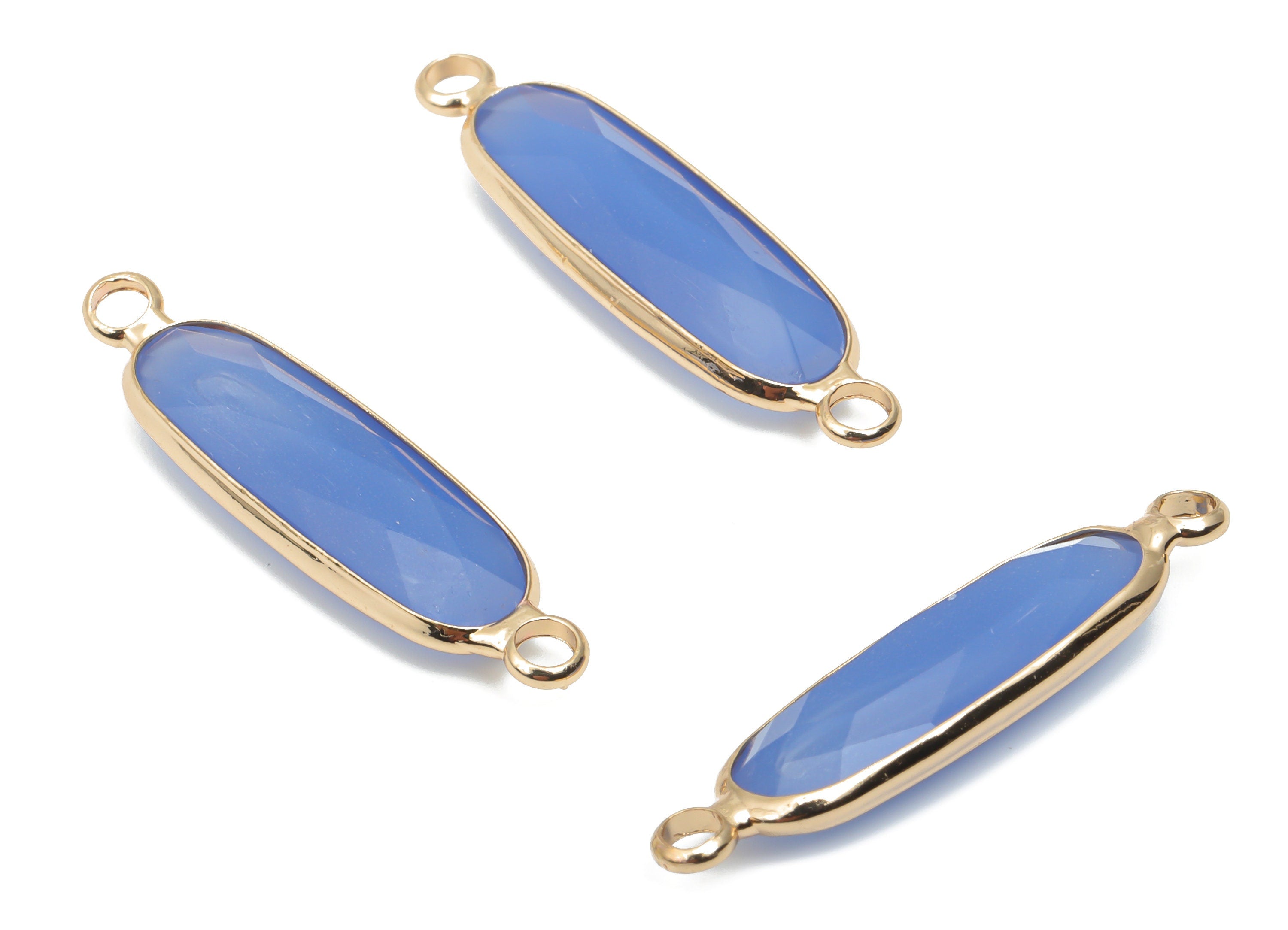 Glass Long Oval Earring Connector - Brass Oval Frame Charms and Pendant - Gold Tone Plated Brass - Faceted Glass - 28.69x7.5x4.8mm - GS1127A - DOMEDBAZAAR