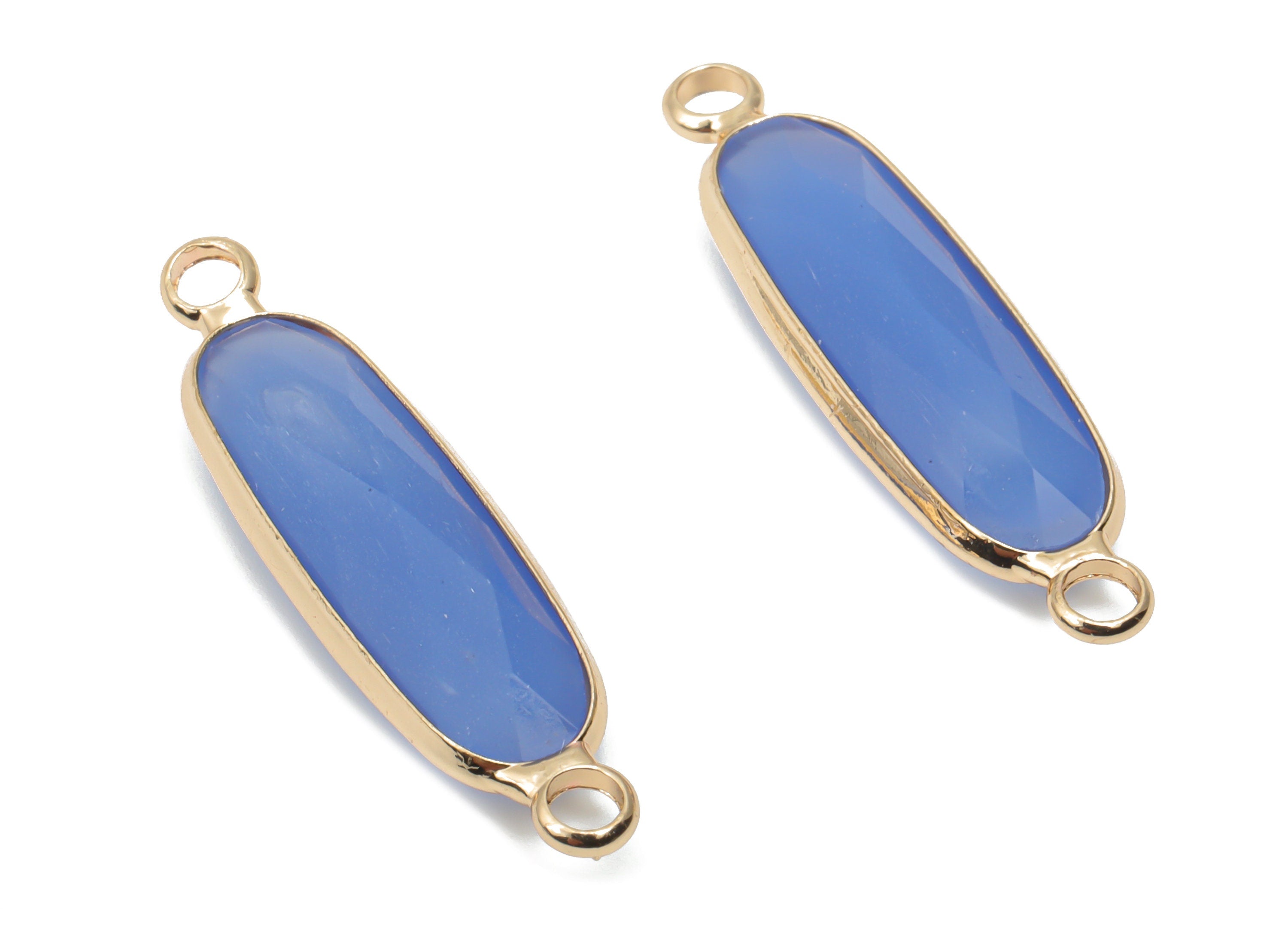 Glass Long Oval Earring Connector - Brass Oval Frame Charms and Pendant - Gold Tone Plated Brass - Faceted Glass - 28.69x7.5x4.8mm - GS1127A - DOMEDBAZAAR