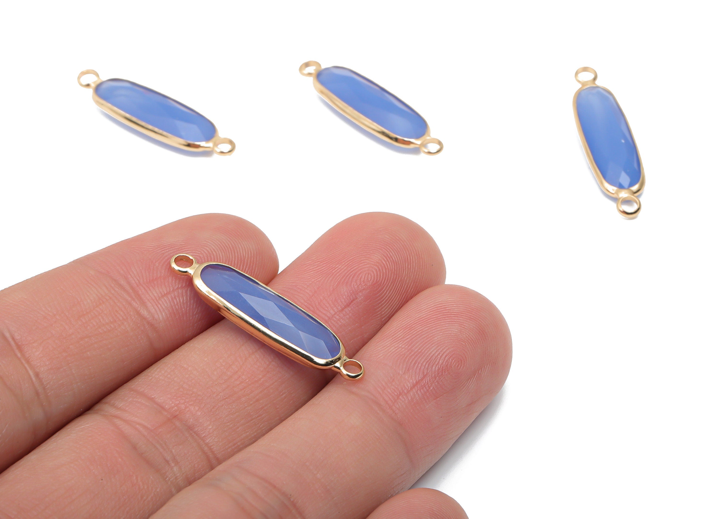 Glass Long Oval Earring Connector - Brass Oval Frame Charms and Pendant - Gold Tone Plated Brass - Faceted Glass - 28.69x7.5x4.8mm - GS1127A - DOMEDBAZAAR