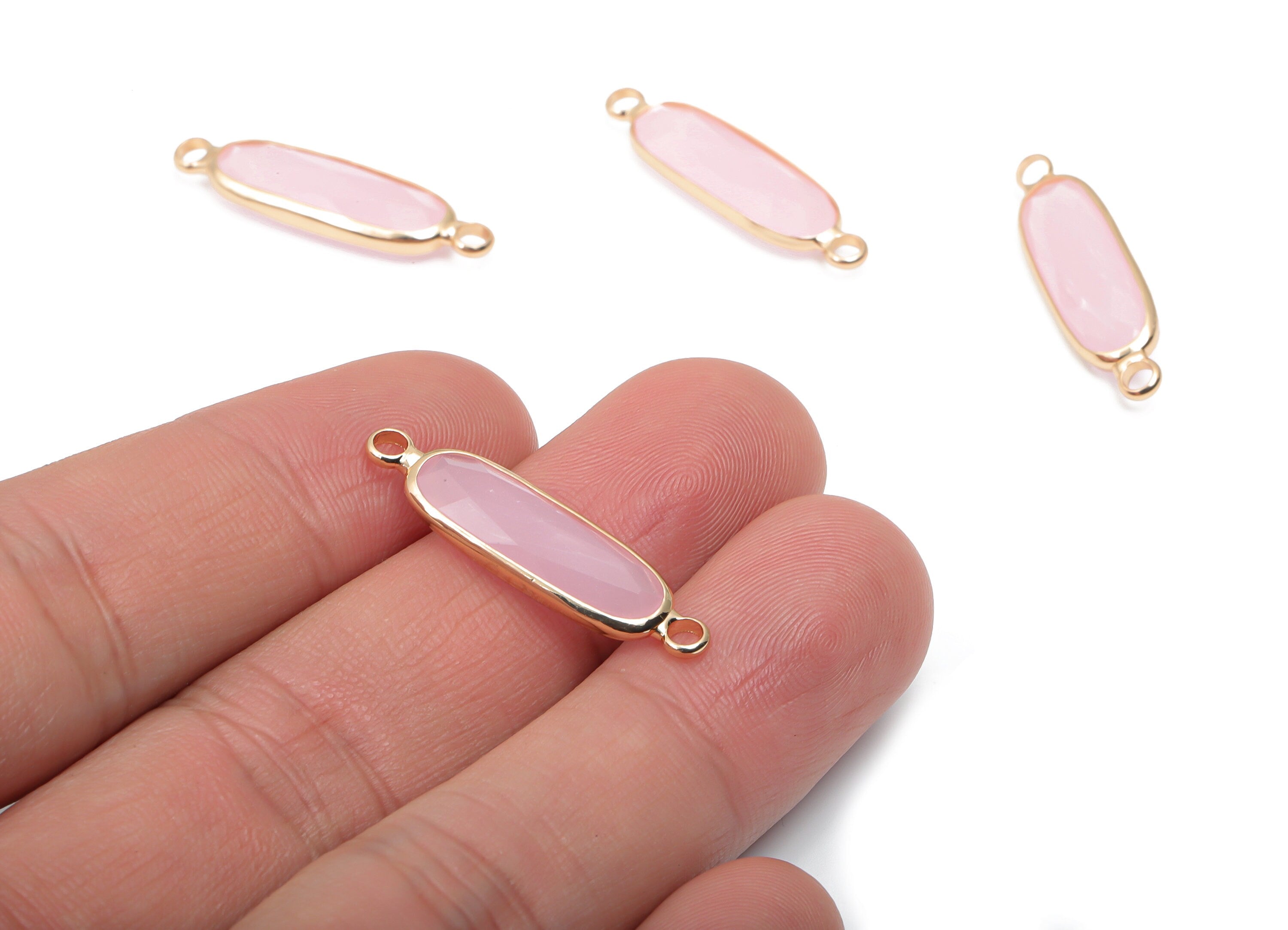 Glass Long Oval Earring Connector - Brass Oval Frame Charms and Pendant - Gold Tone Plated Brass - Faceted Glass - 28.69x7.5x4.8mm - GS1127B - DOMEDBAZAAR