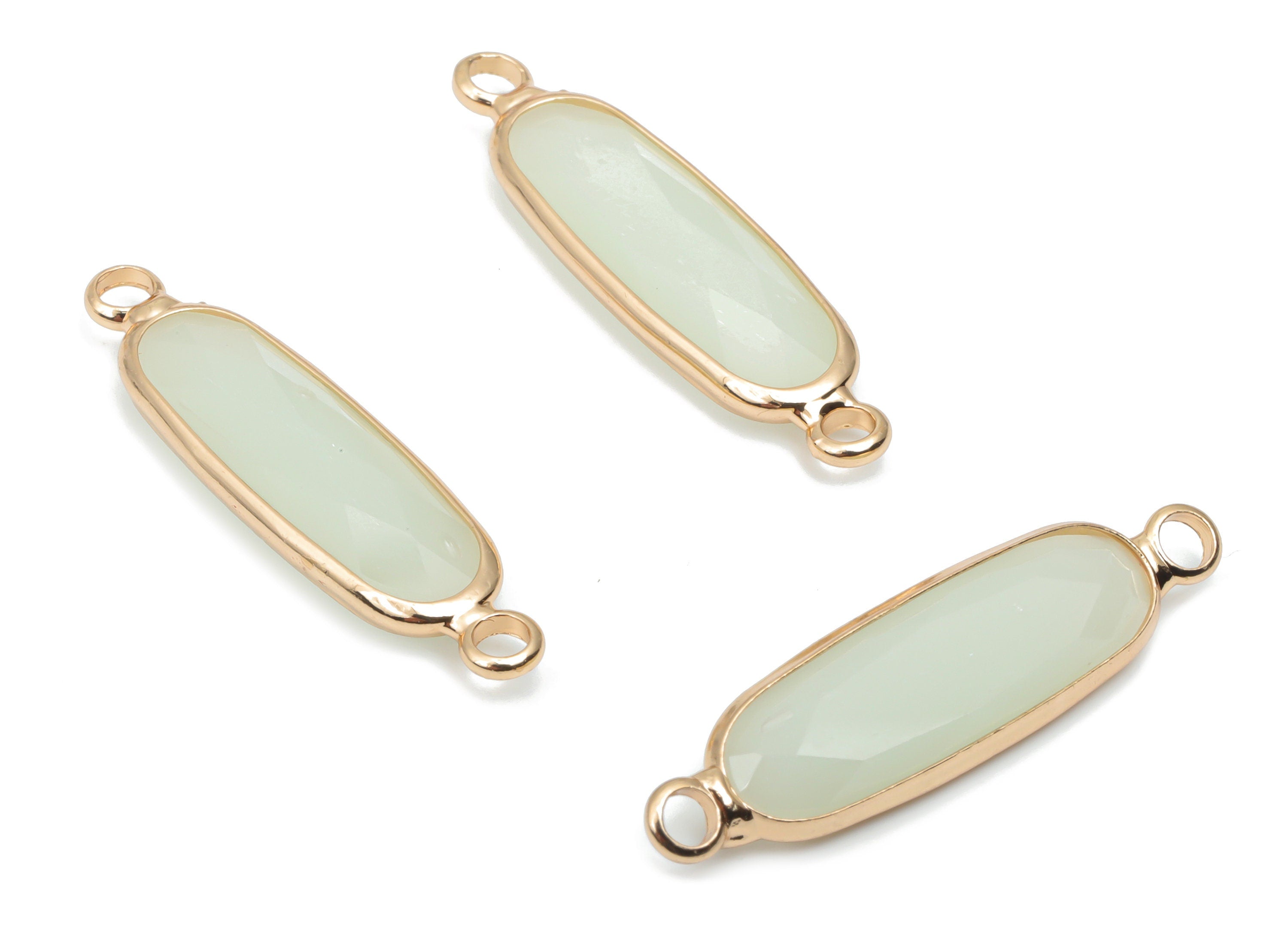Glass Long Oval Earring Connector - Brass Oval Frame Charms and Pendant - Gold Tone Plated Brass - Faceted Glass - 28.69x7.5x4.8mm - GS1127C - DOMEDBAZAAR