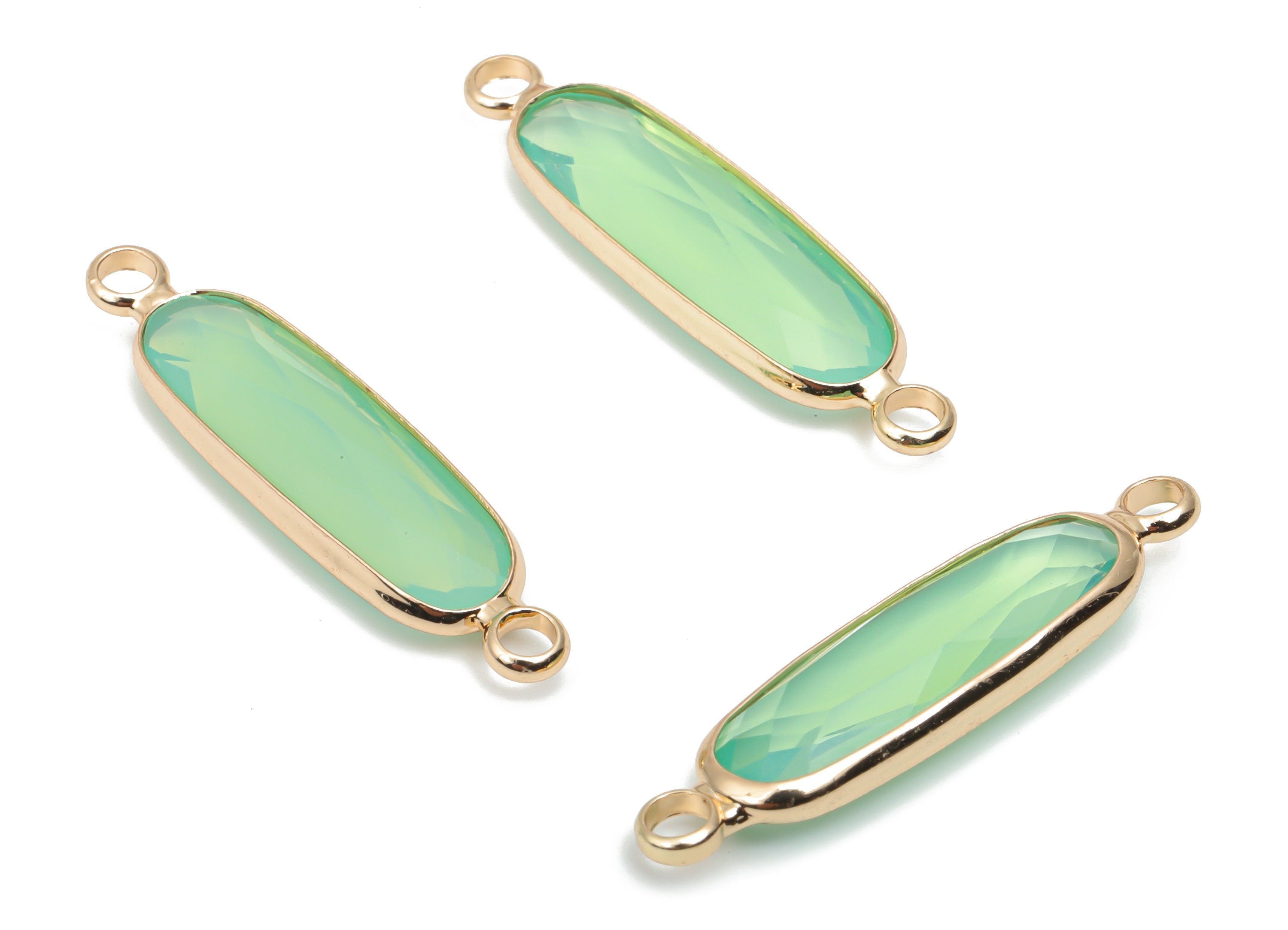 Glass Oval Connector - Brass Oval Frame Charms - Bracelet Connector - Gold Tone Plated Brass - Faceted Glass - 28.93x7.47x3.76mm - GS1118A - DOMEDBAZAAR