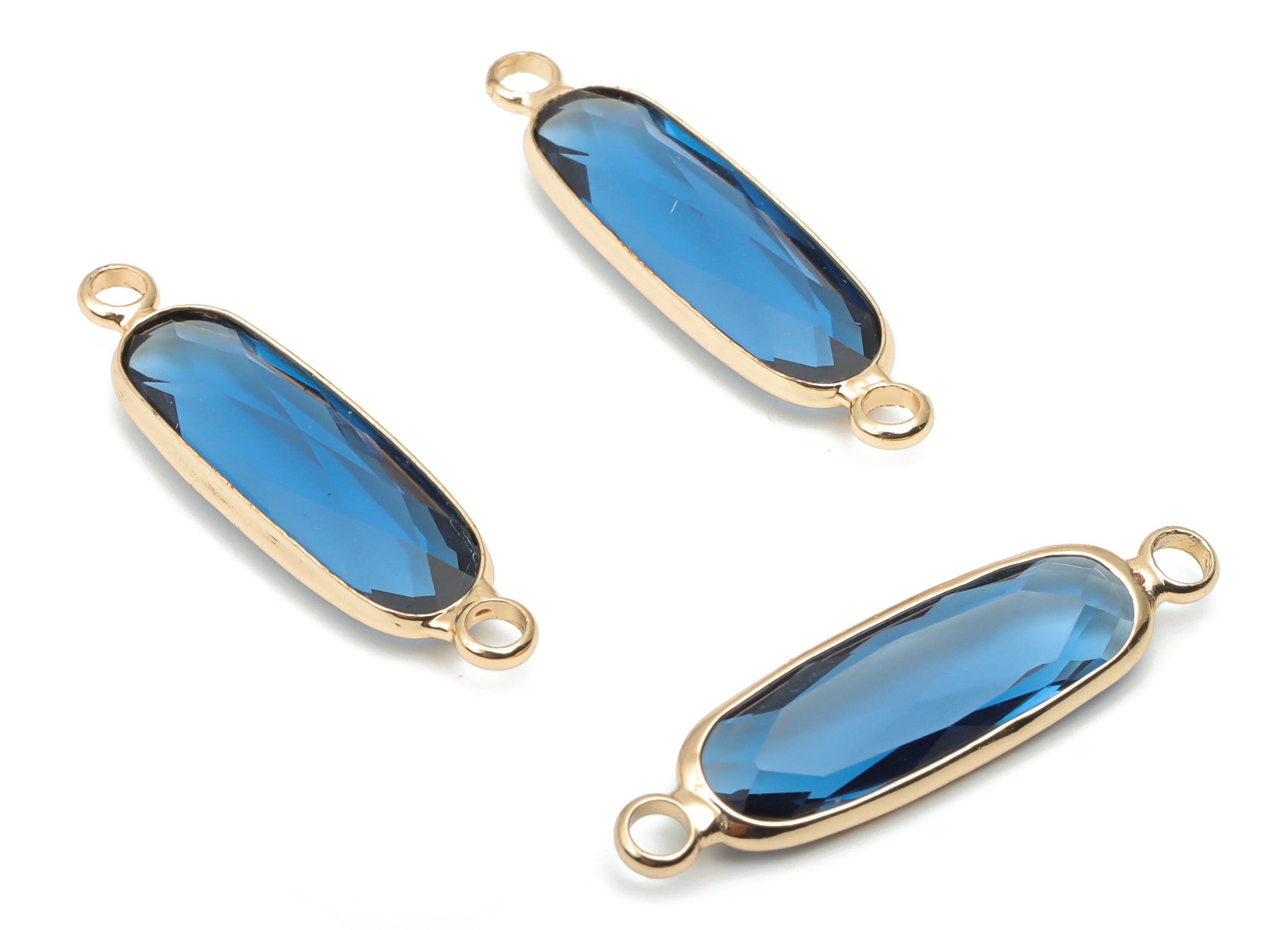 Glass Oval Connector - Brass Oval Frame Charms - Bracelet Connector - Gold Tone Plated Brass - Faceted Glass - 28.93x7.47x3.76mm - GS1118C - DOMEDBAZAAR