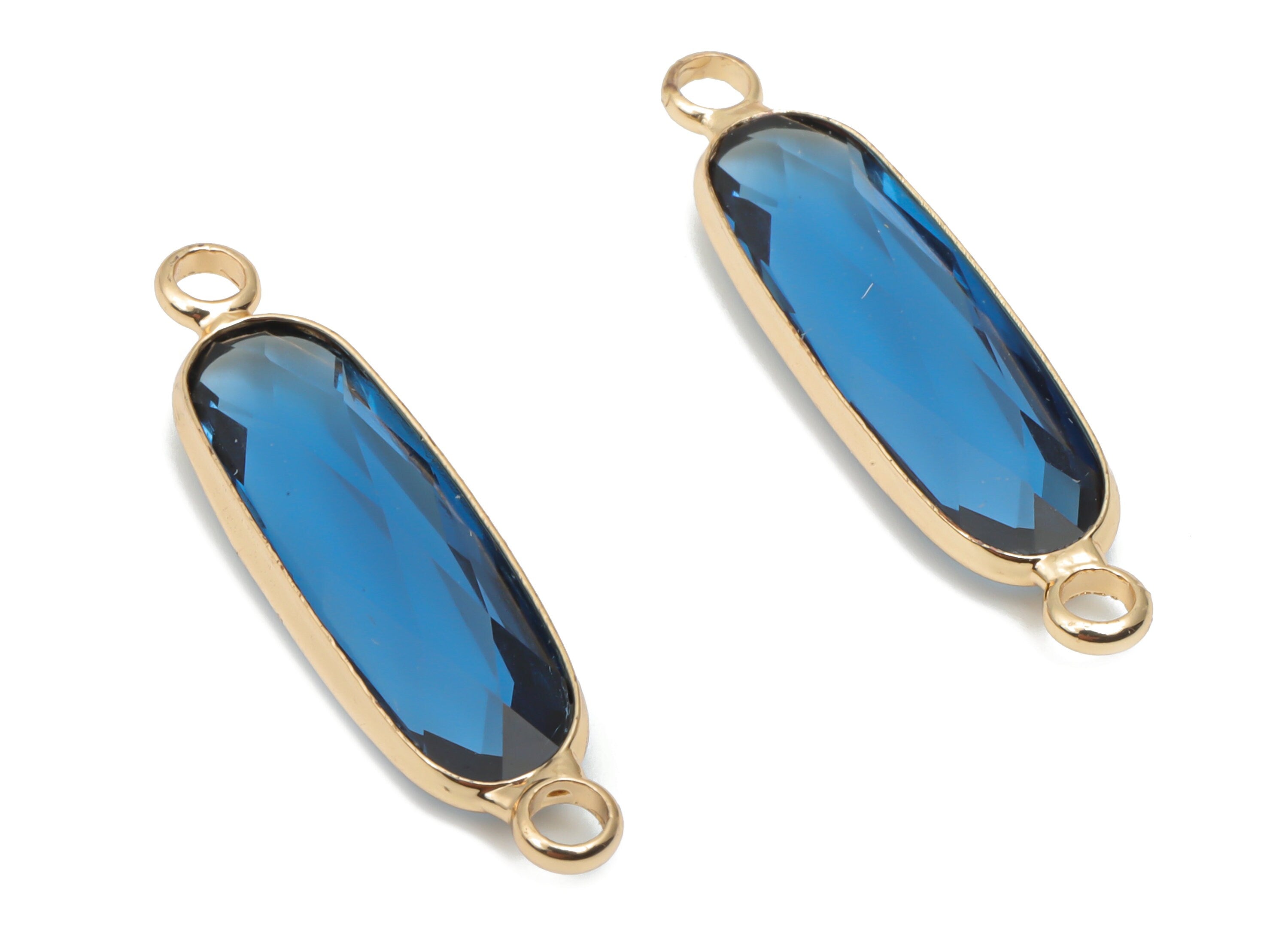 Glass Oval Connector - Brass Oval Frame Charms - Bracelet Connector - Gold Tone Plated Brass - Faceted Glass - 28.93x7.47x3.76mm - GS1118C - DOMEDBAZAAR