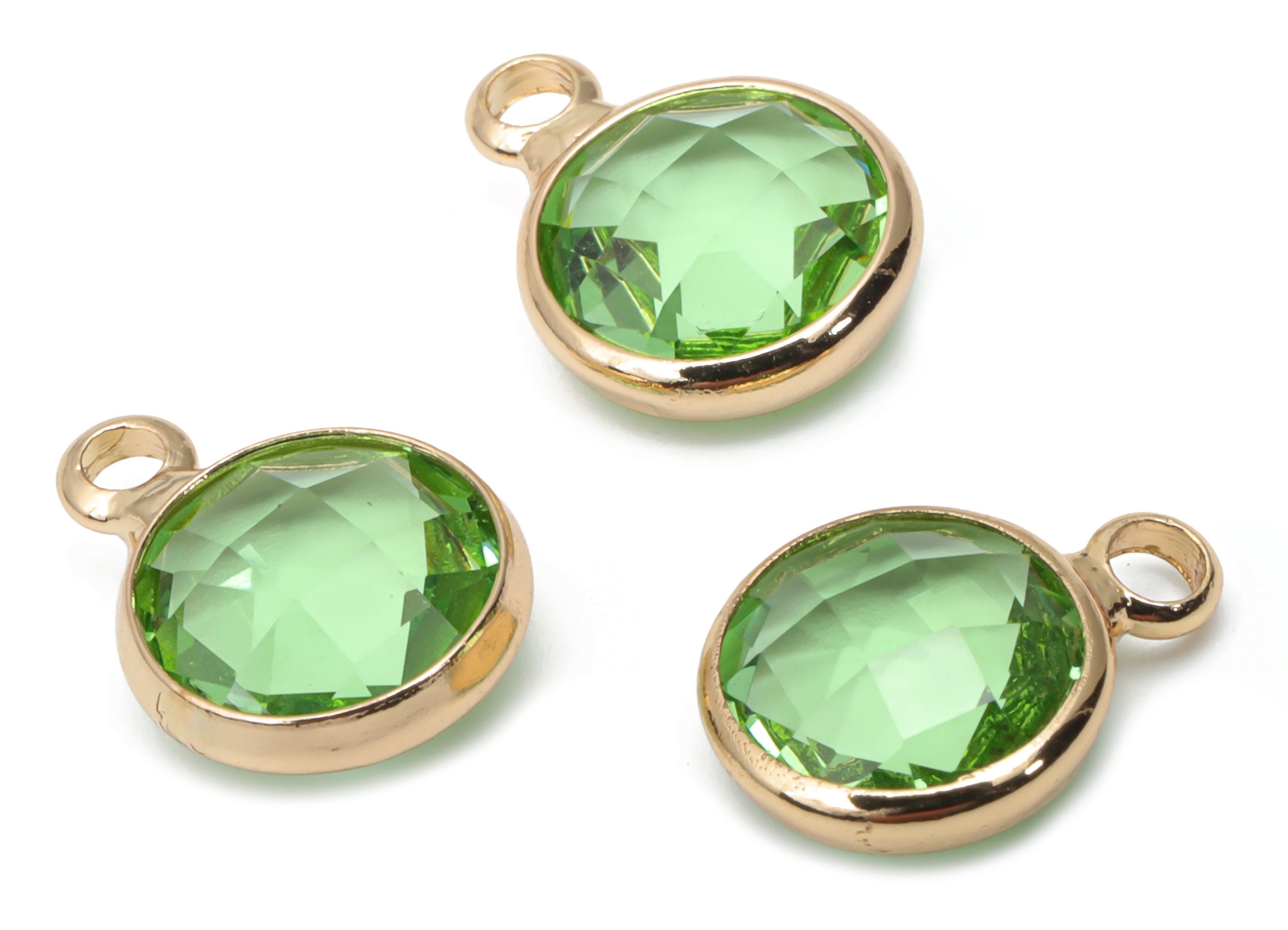 Glass Round Earring Charms With Loop - Brass Circle Frame Pendant - Gold Tone Plated Brass - Faceted Glass - 11.59x8.72x3.75mm - GS1120C - DOMEDBAZAAR